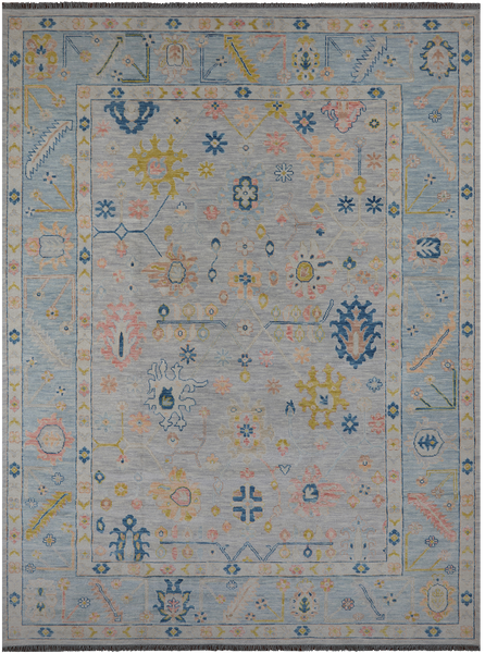 SUPER SALE Silver Turkish Oushak Hand Knotted Wool Rug - 10' 3" X 13' 10"