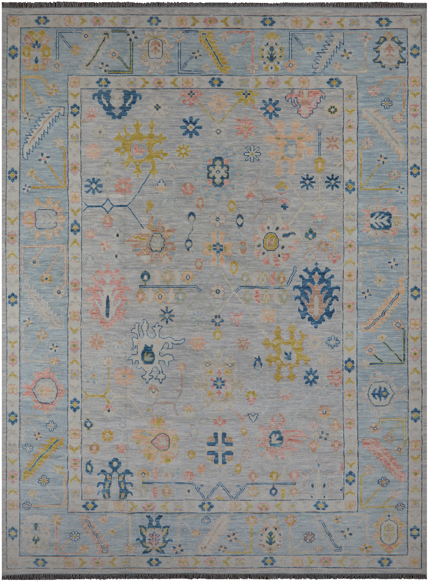 SUPER SALE Silver Turkish Oushak Hand Knotted Wool Rug - 10' 3" X 13' 10"