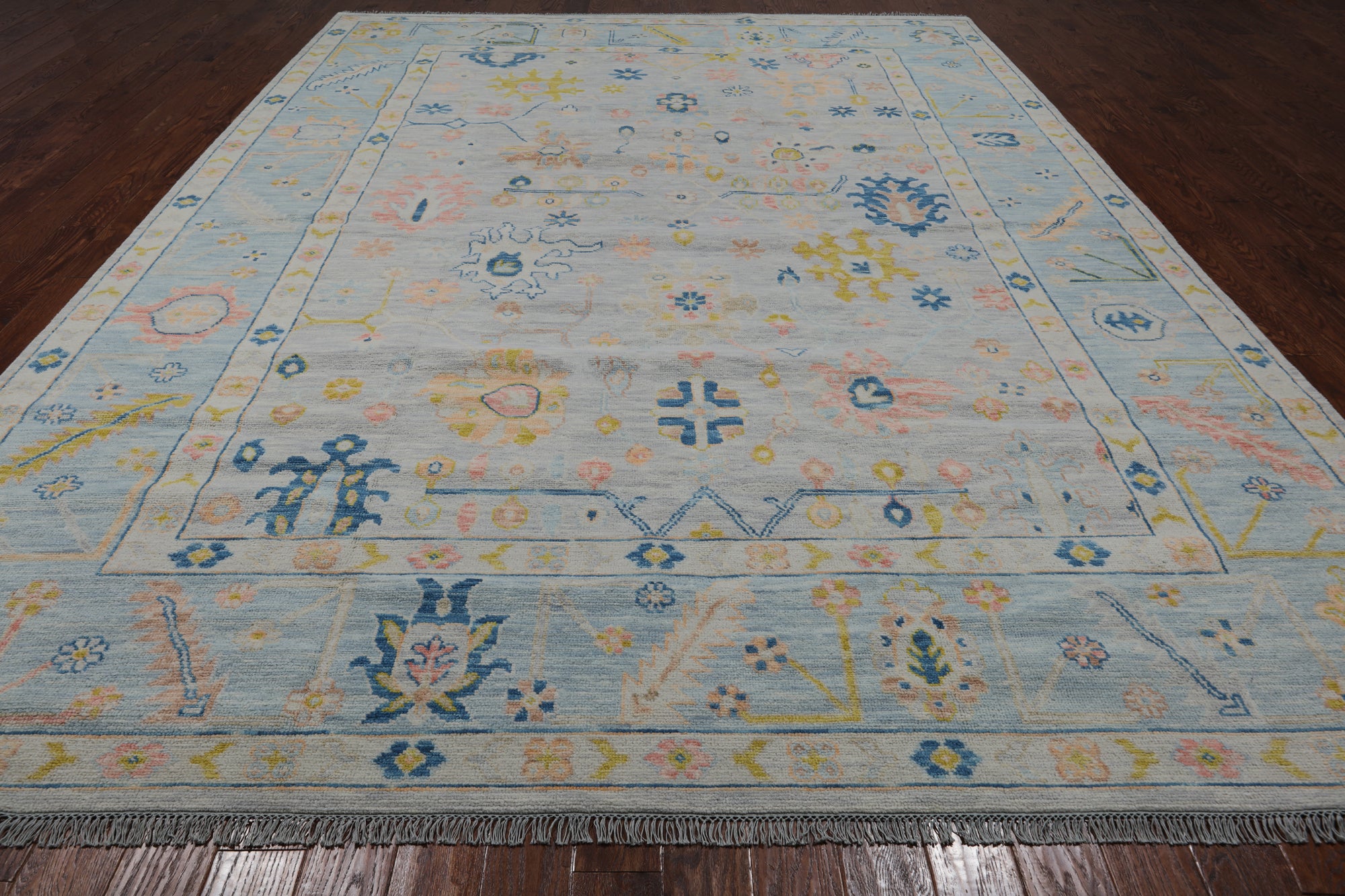 SUPER SALE Silver Turkish Oushak Hand Knotted Wool Rug - 10' 3" X 13' 10"
