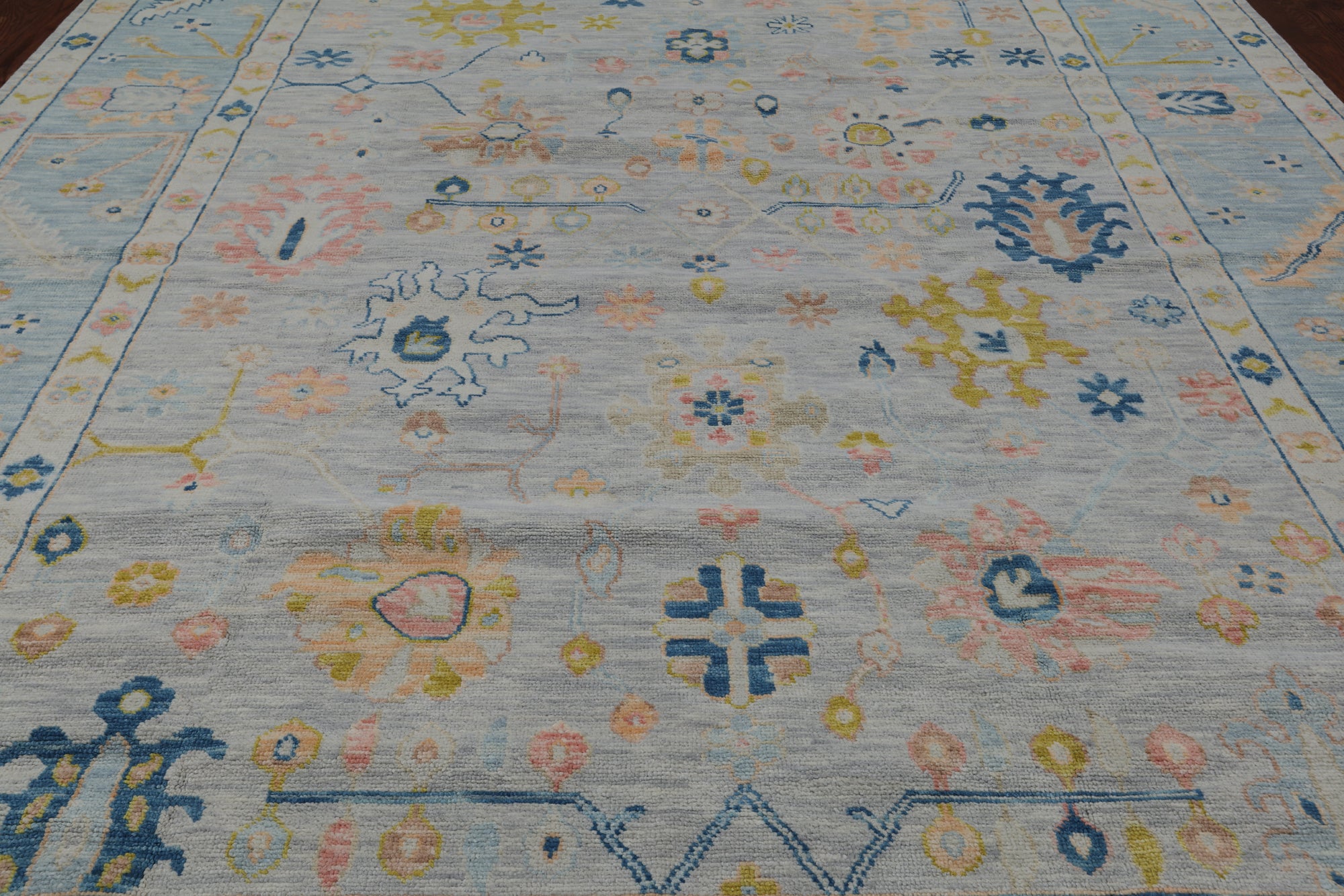 SUPER SALE Silver Turkish Oushak Hand Knotted Wool Rug - 10' 3" X 13' 10"