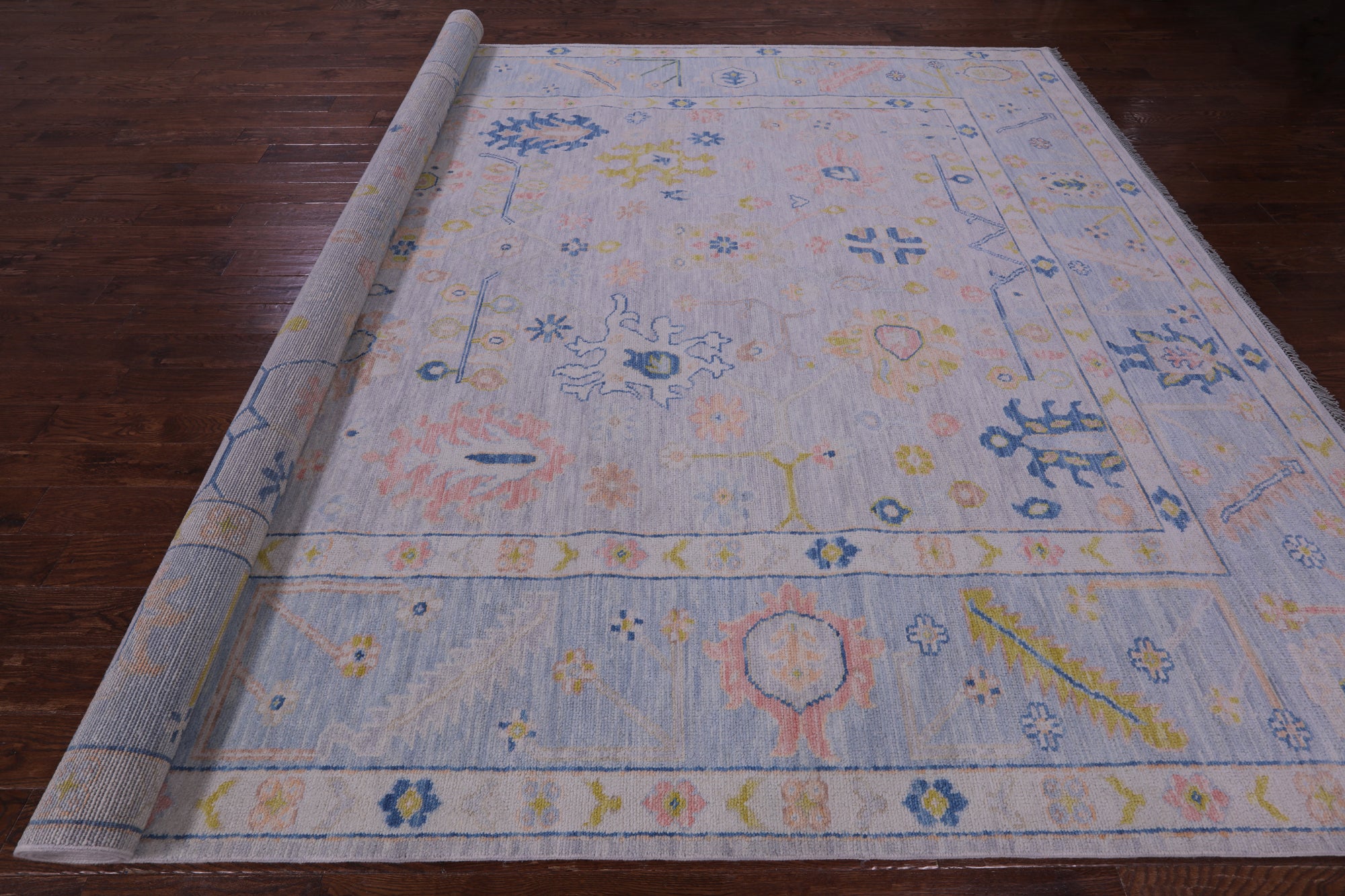 Silver Turkish Oushak Hand Knotted Wool Rug - 10' 3" X 13' 10" - Golden Nile