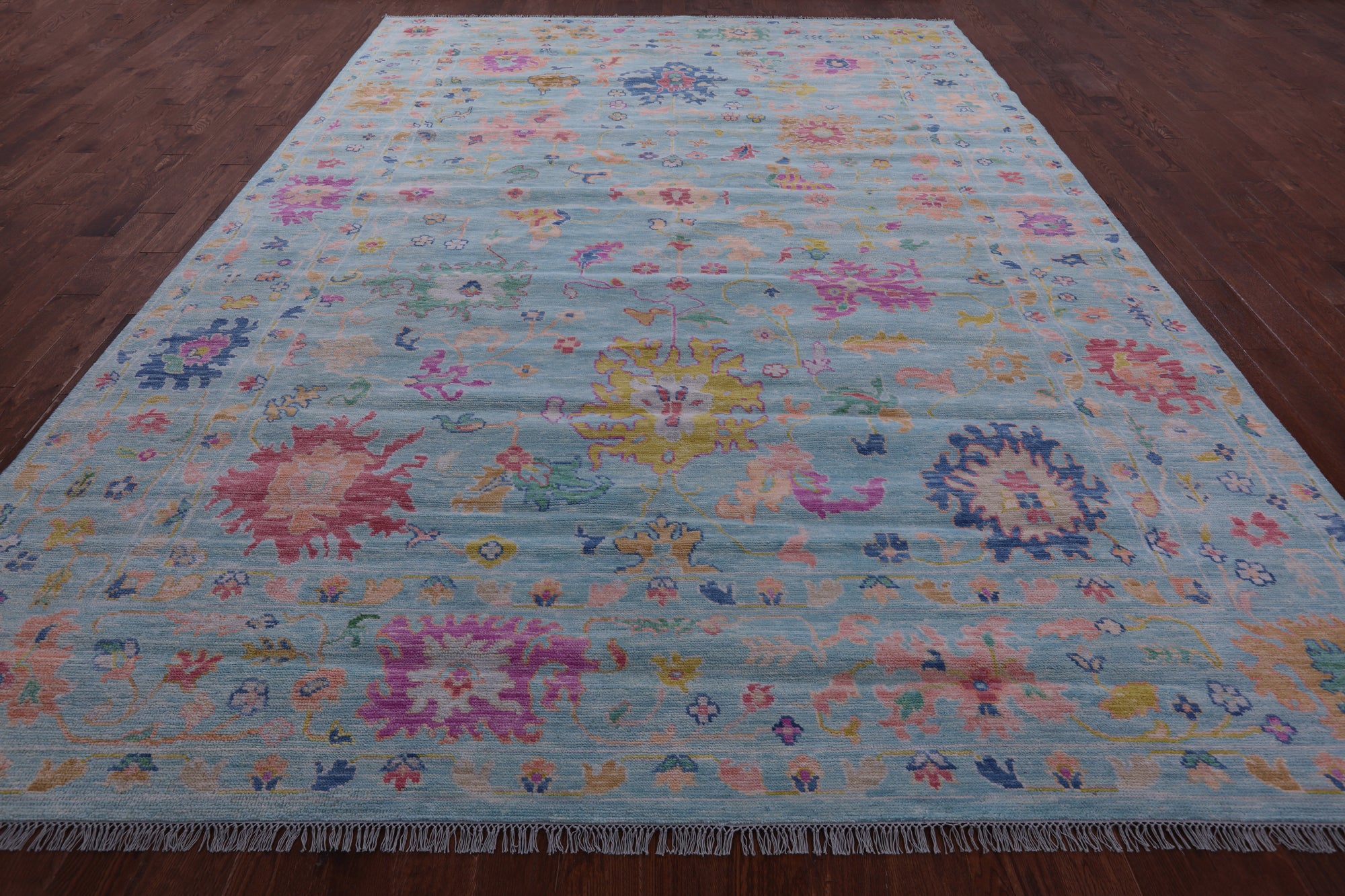 Blue Turkish Oushak Hand Knotted Wool Rug - 10' 1" X 13' 10" - Golden Nile