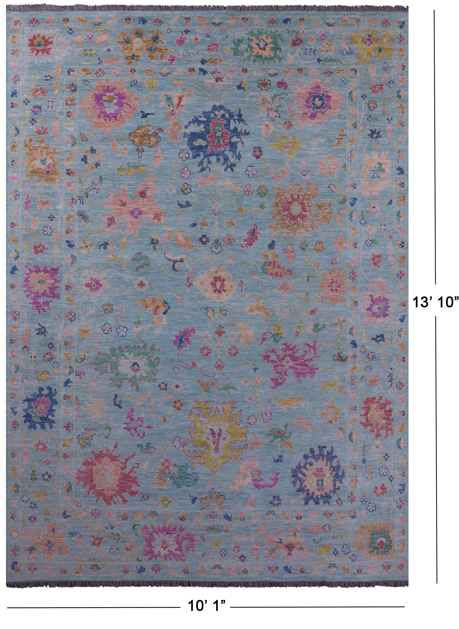 Blue Turkish Oushak Hand Knotted Wool Rug - 10' 1" X 13' 10" - Golden Nile