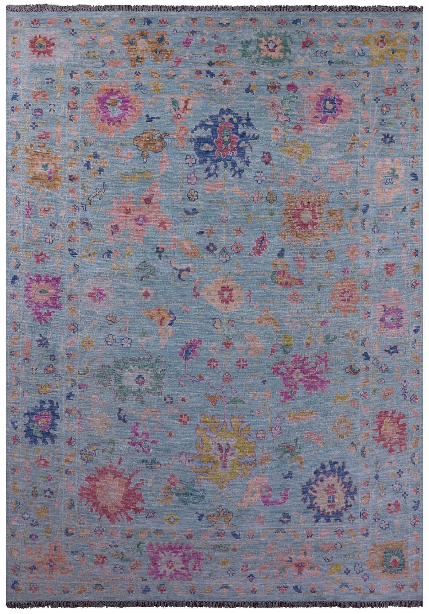 Blue Turkish Oushak Hand Knotted Wool Rug - 10' 1" X 13' 10" - Golden Nile