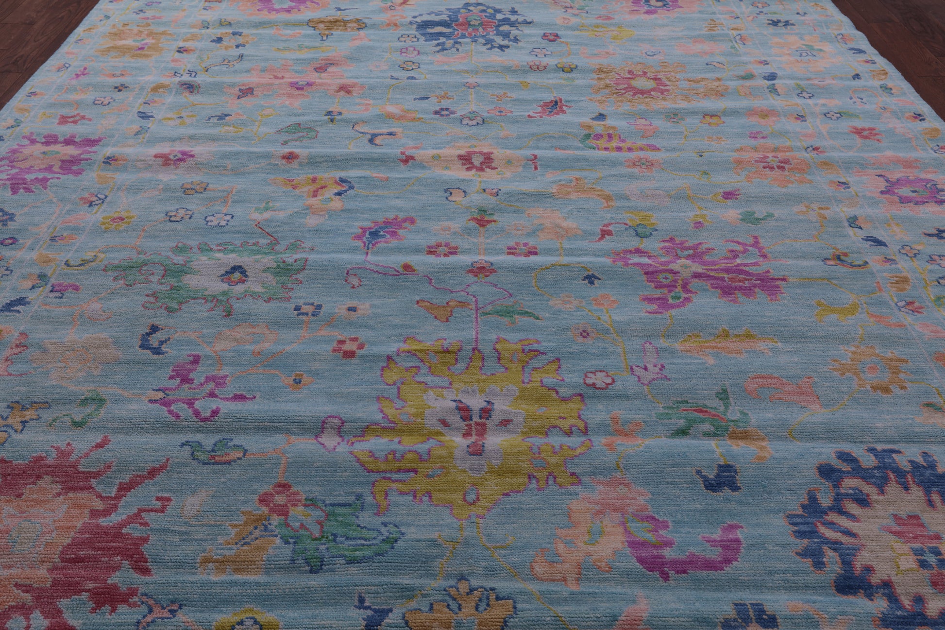 Blue Turkish Oushak Hand Knotted Wool Rug - 10' 1" X 13' 10" - Golden Nile