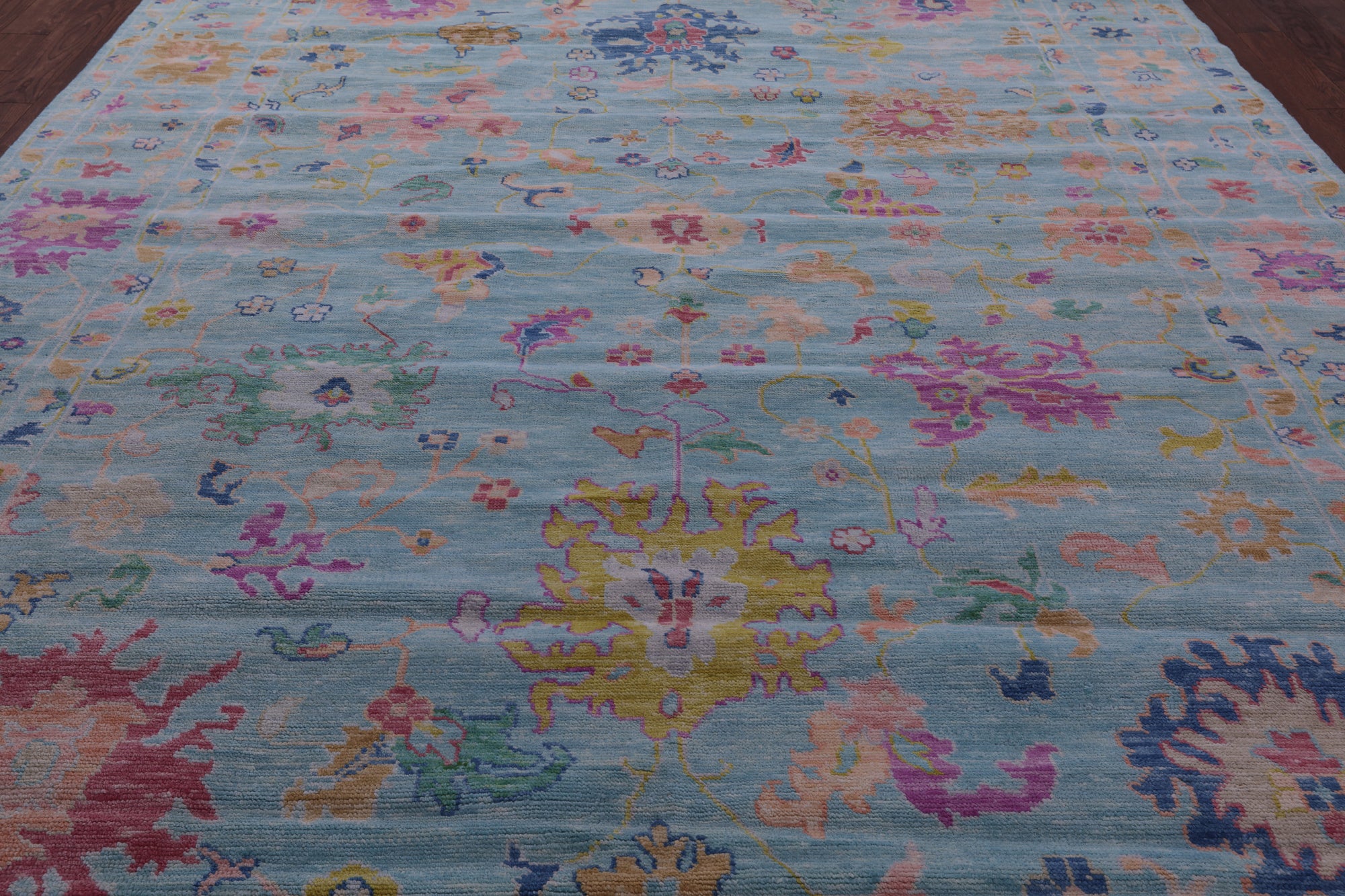 Blue Turkish Oushak Hand Knotted Wool Rug - 10' 1" X 13' 10" - Golden Nile