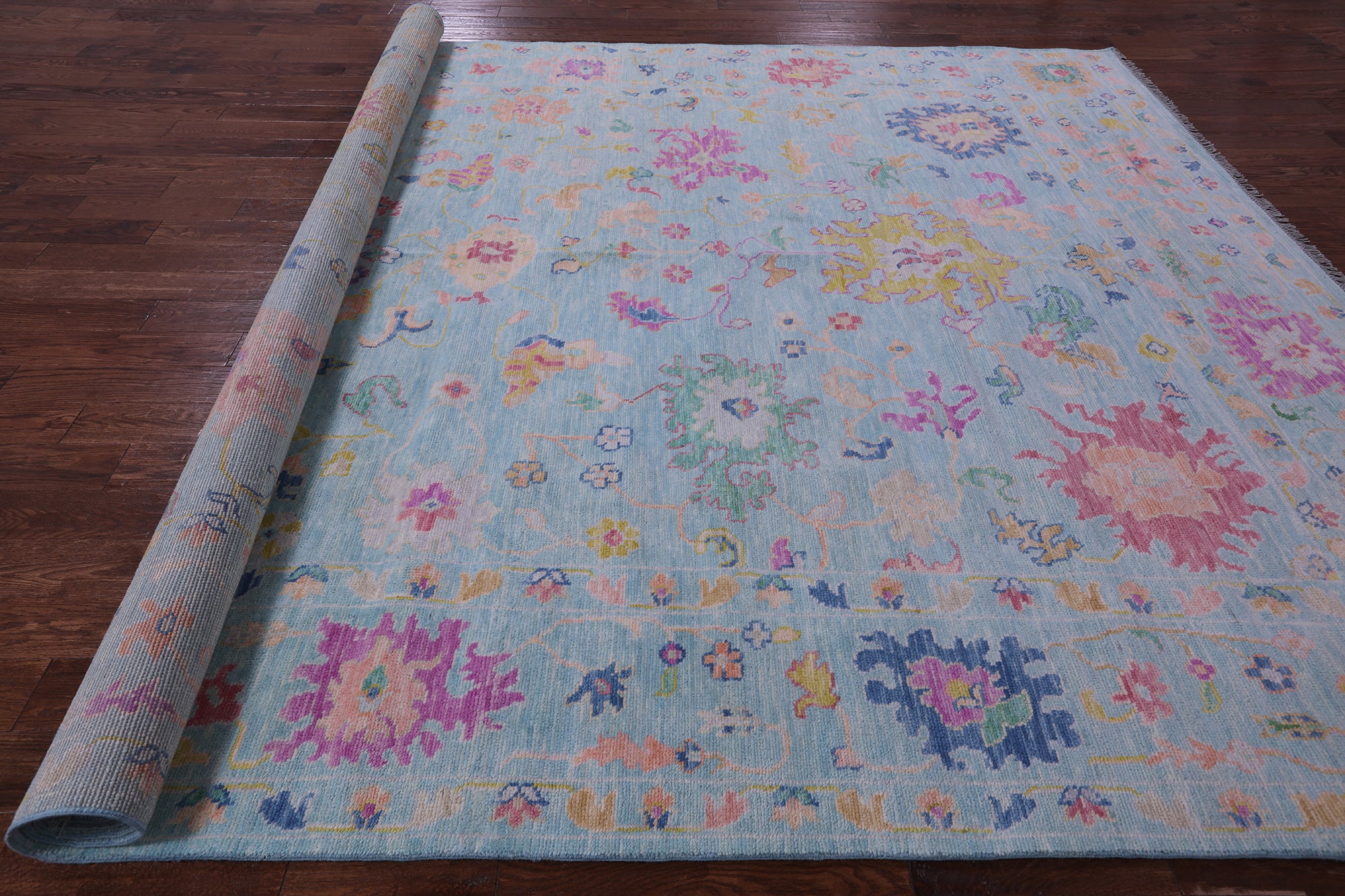 Blue Turkish Oushak Hand Knotted Wool Rug - 10' 1" X 13' 10" - Golden Nile