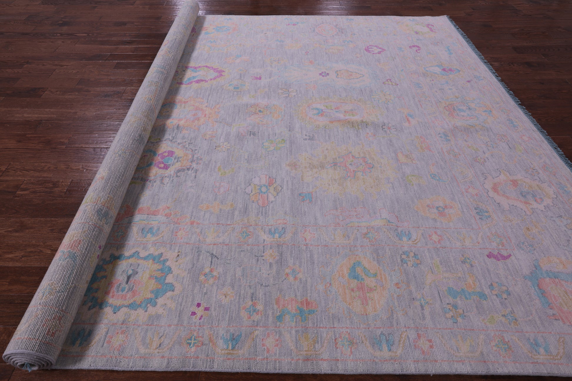 Silver Turkish Oushak Hand Knotted Wool Rug - 10' 0" X 13' 11" - Golden Nile