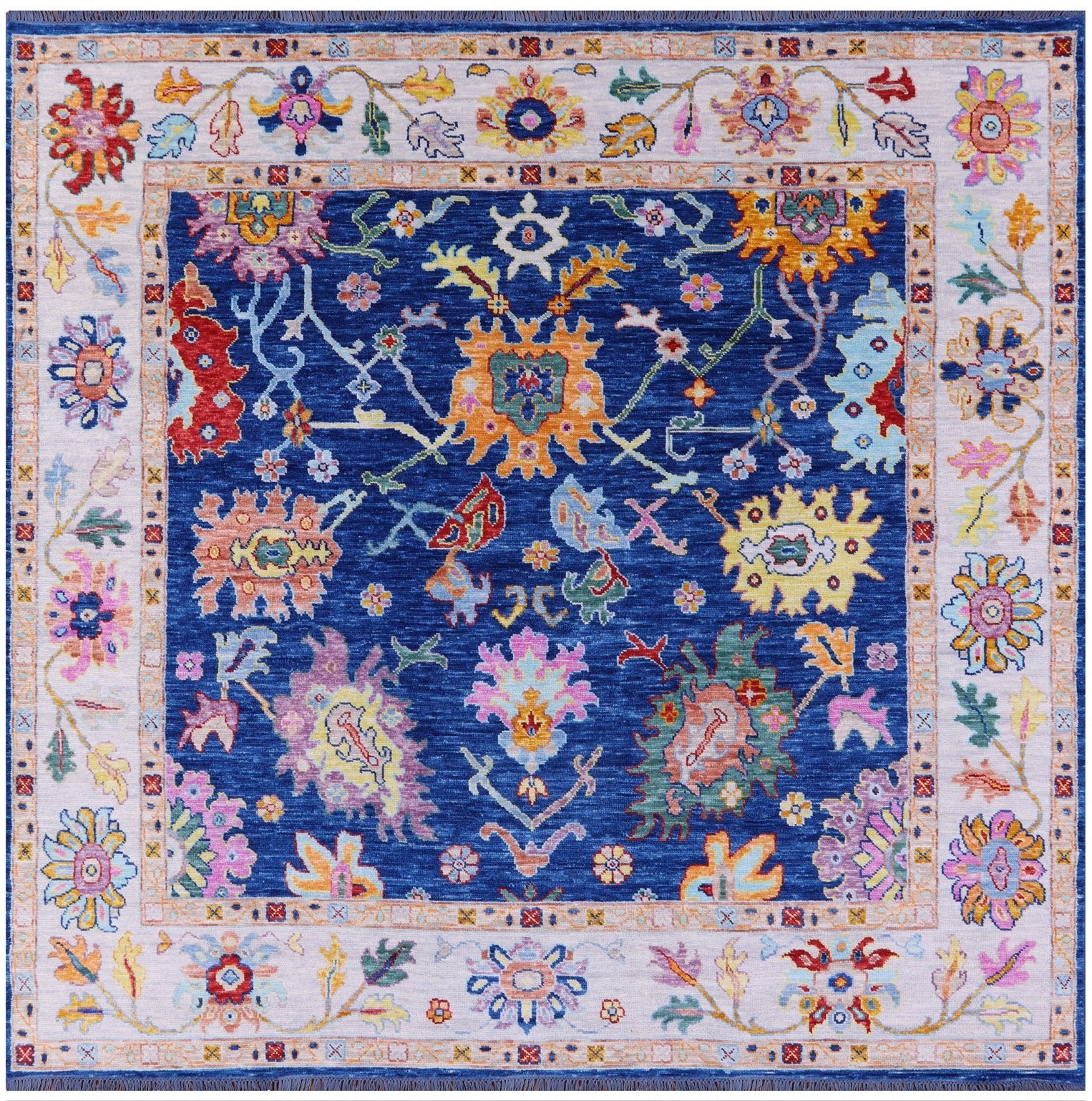 Blue Square Turkish Oushak Hand Knotted Wool Rug - 9' 9" X 10' 0" - Golden Nile