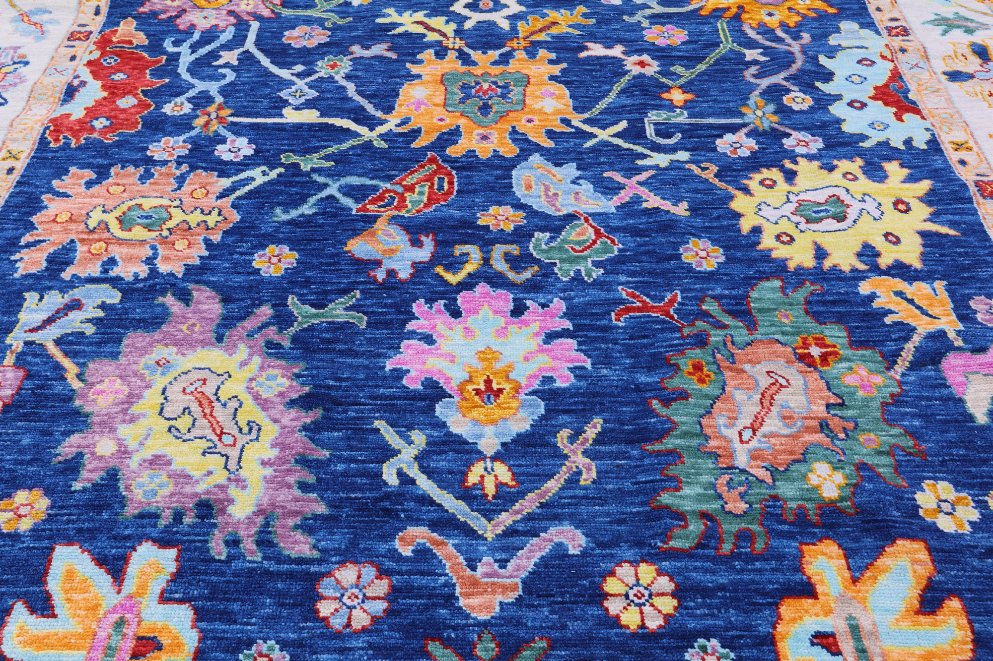 Blue Square Turkish Oushak Hand Knotted Wool Rug - 9' 9" X 10' 0" - Golden Nile