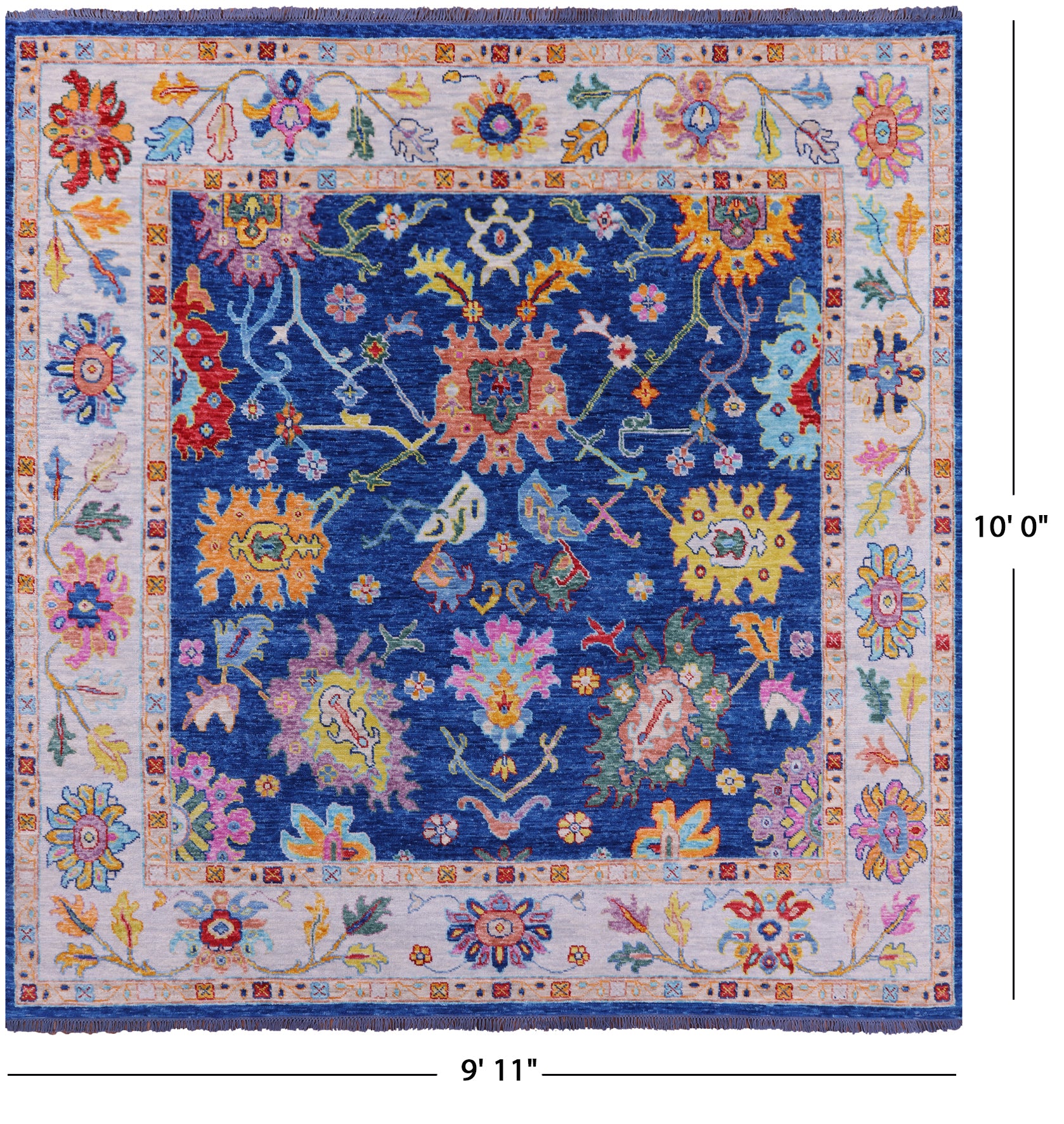 Blue Square Turkish Oushak Hand Knotted Wool Rug - 9' 11" X 10' 0" - Golden Nile