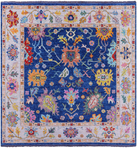 Blue Square Turkish Oushak Hand Knotted Wool Rug - 9' 11" X 10' 0" - Golden Nile