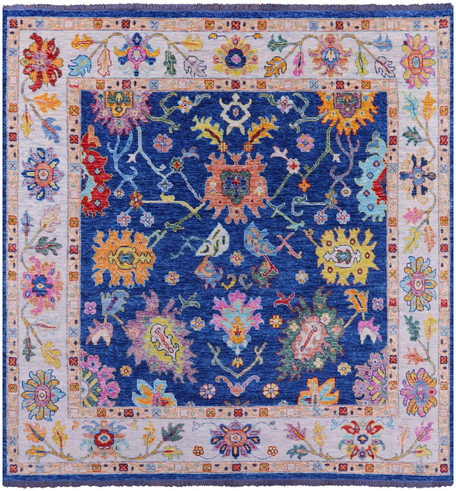 Blue Square Turkish Oushak Hand Knotted Wool Rug - 9' 11" X 10' 0" - Golden Nile