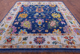 Blue Square Turkish Oushak Hand Knotted Wool Rug - 9' 11" X 10' 0" - Golden Nile