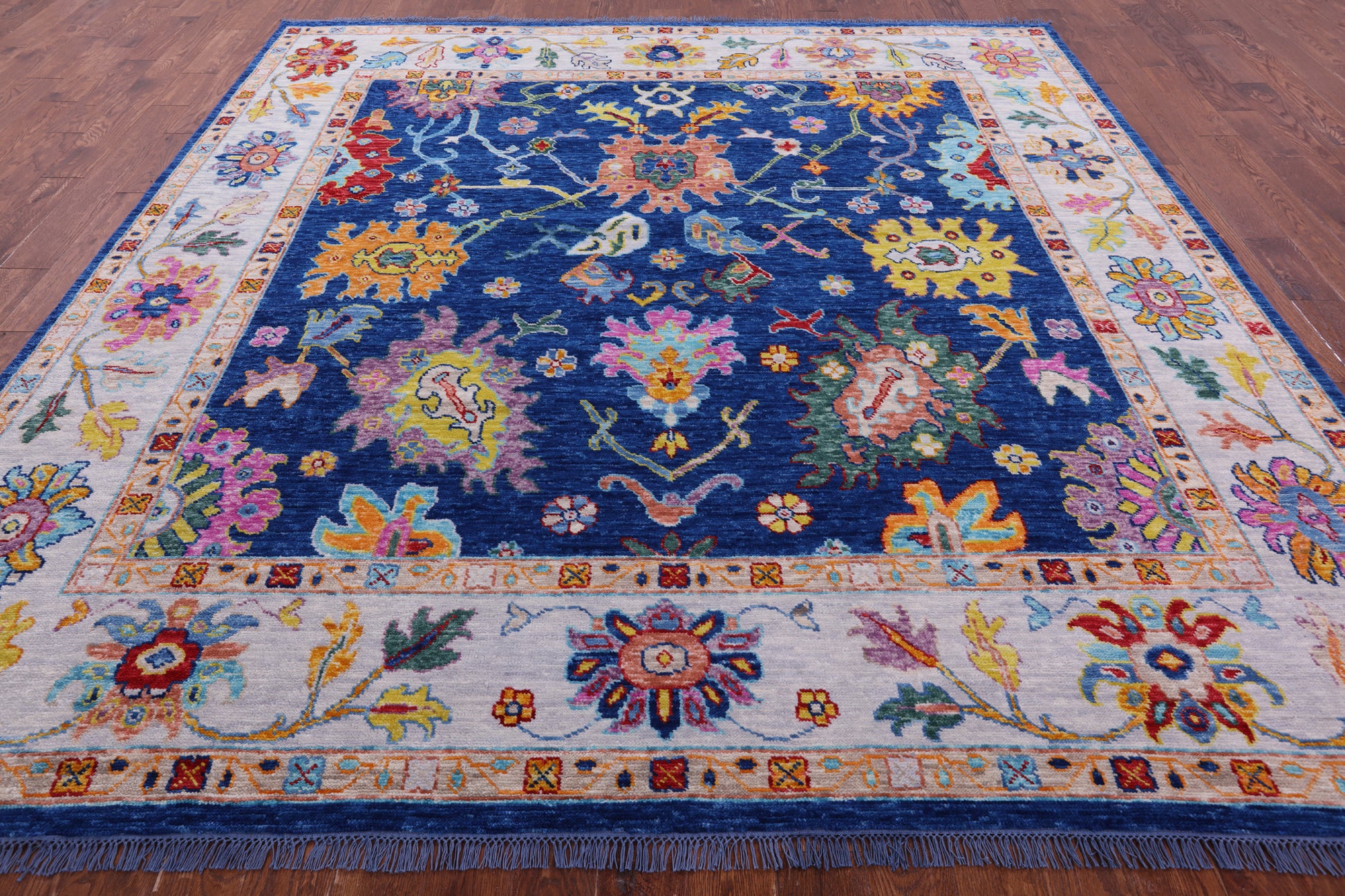 Blue Square Turkish Oushak Hand Knotted Wool Rug - 9' 11" X 10' 0" - Golden Nile