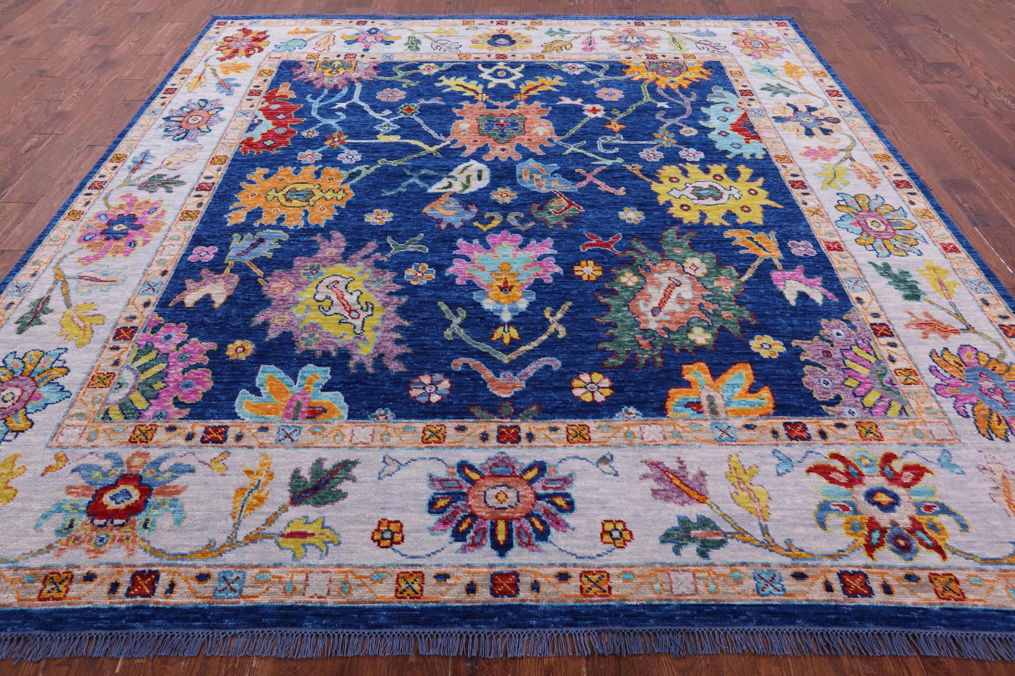 Blue Square Turkish Oushak Hand Knotted Wool Rug - 9' 11" X 10' 0" - Golden Nile