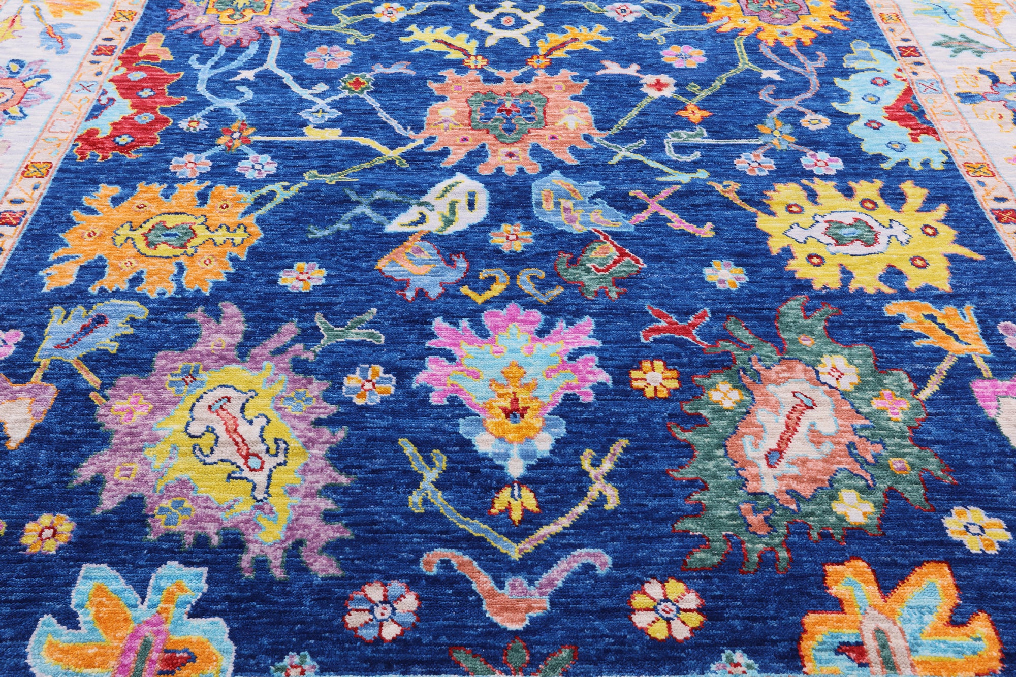 Blue Square Turkish Oushak Hand Knotted Wool Rug - 9' 11" X 10' 0" - Golden Nile