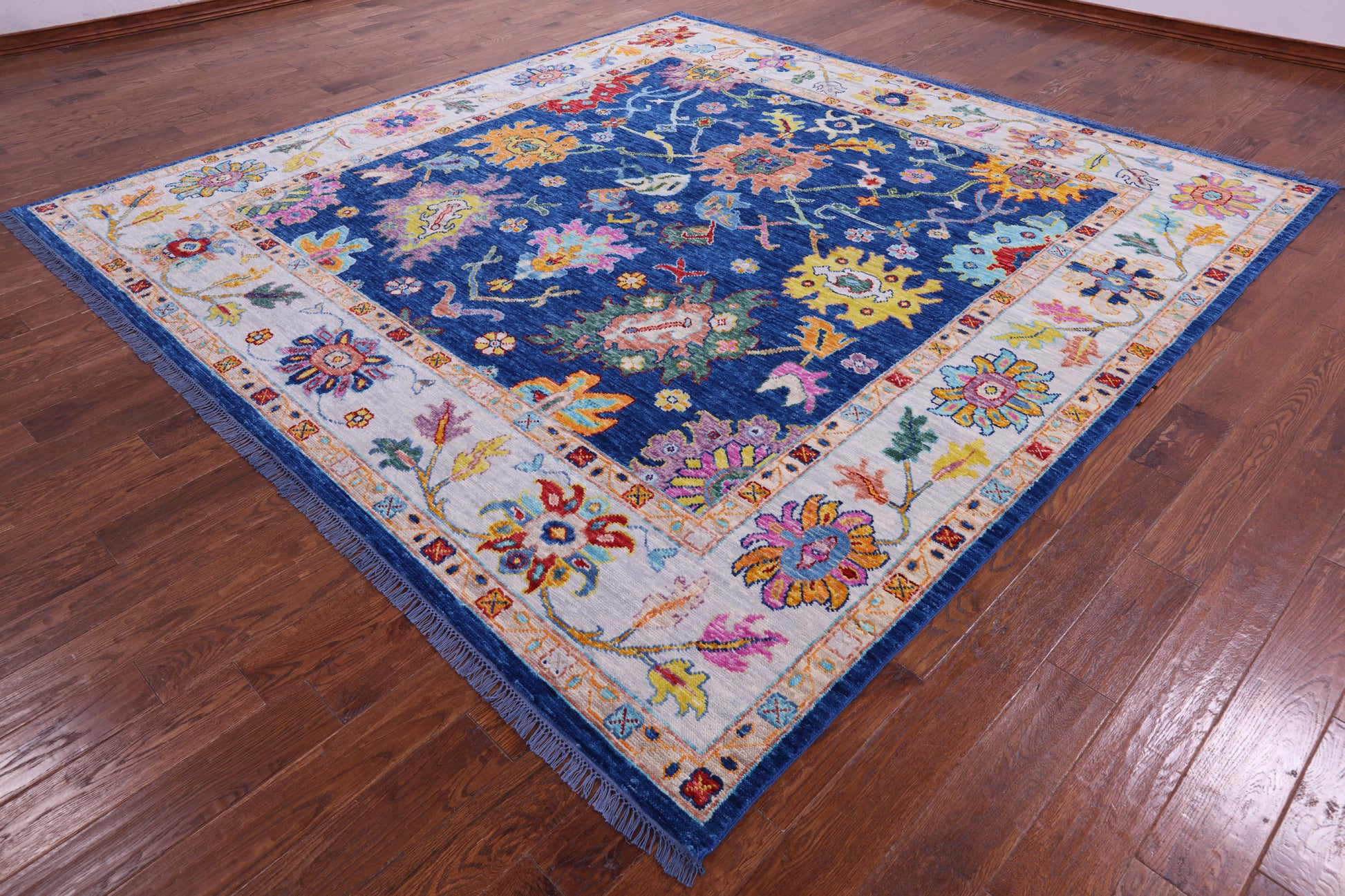 Blue Square Turkish Oushak Hand Knotted Wool Rug - 9' 11" X 10' 0" - Golden Nile