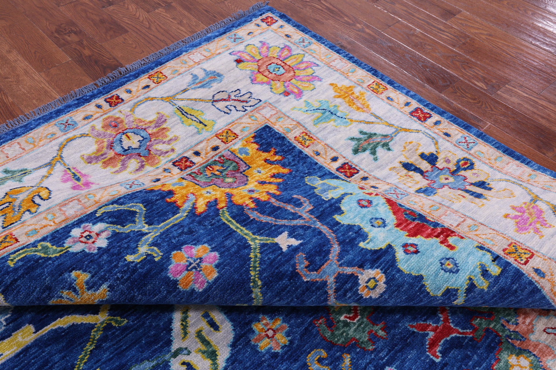 Blue Square Turkish Oushak Hand Knotted Wool Rug - 9' 11" X 10' 0" - Golden Nile