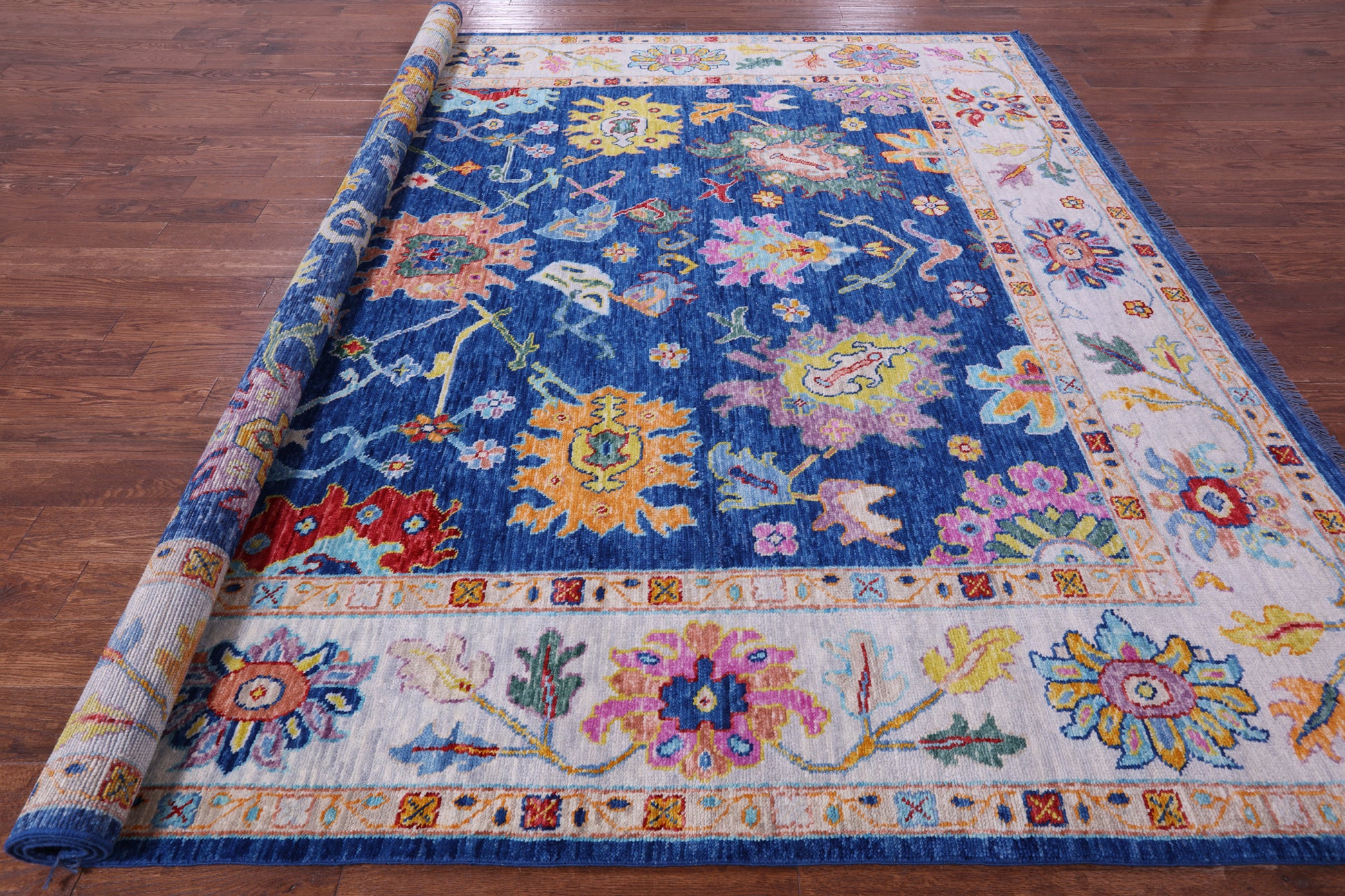 Blue Square Turkish Oushak Hand Knotted Wool Rug - 9' 11" X 10' 0" - Golden Nile