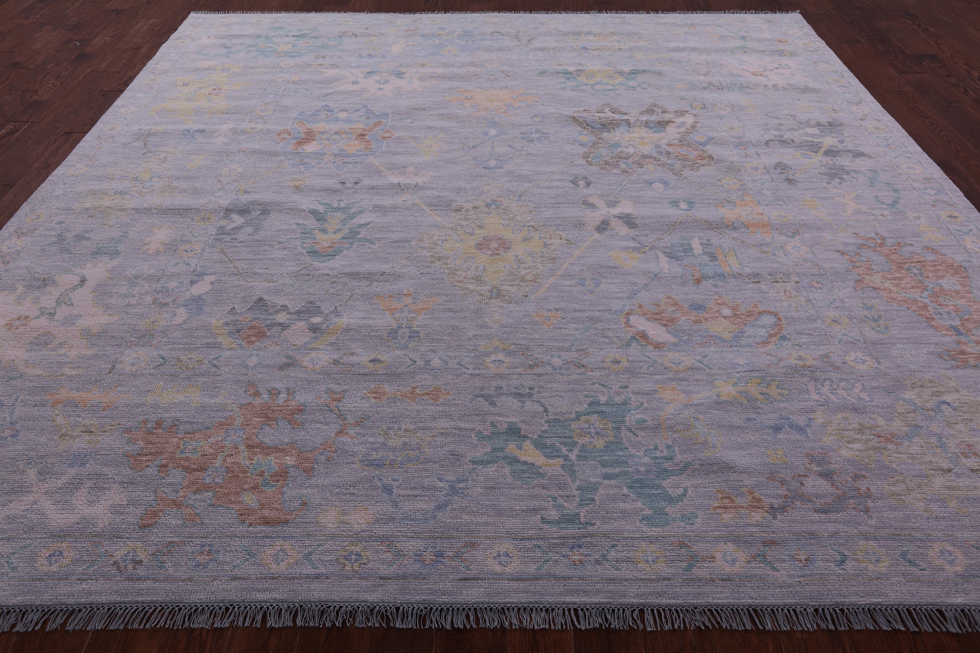 Silver Square Turkish Oushak Hand Knotted Wool Rug - 10' 3" X 10' 3" - Golden Nile