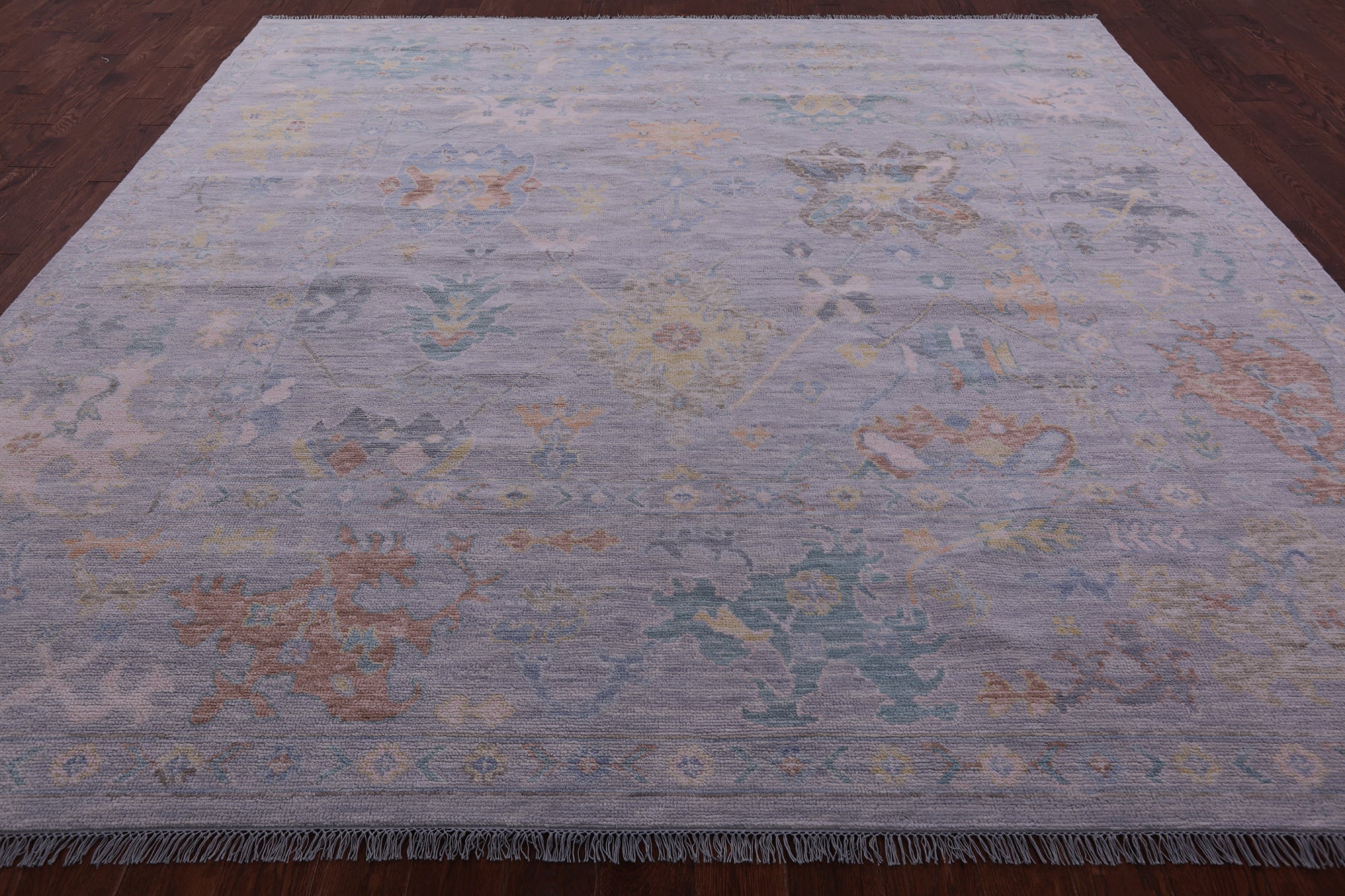 Silver Square Turkish Oushak Hand Knotted Wool Rug - 10' 3" X 10' 3" - Golden Nile