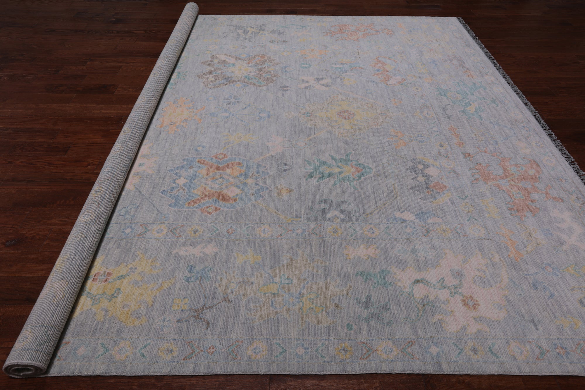 SUPER SALE Silver Square Turkish Oushak Hand Knotted Wool Rug - 10' 3" X 10' 3"