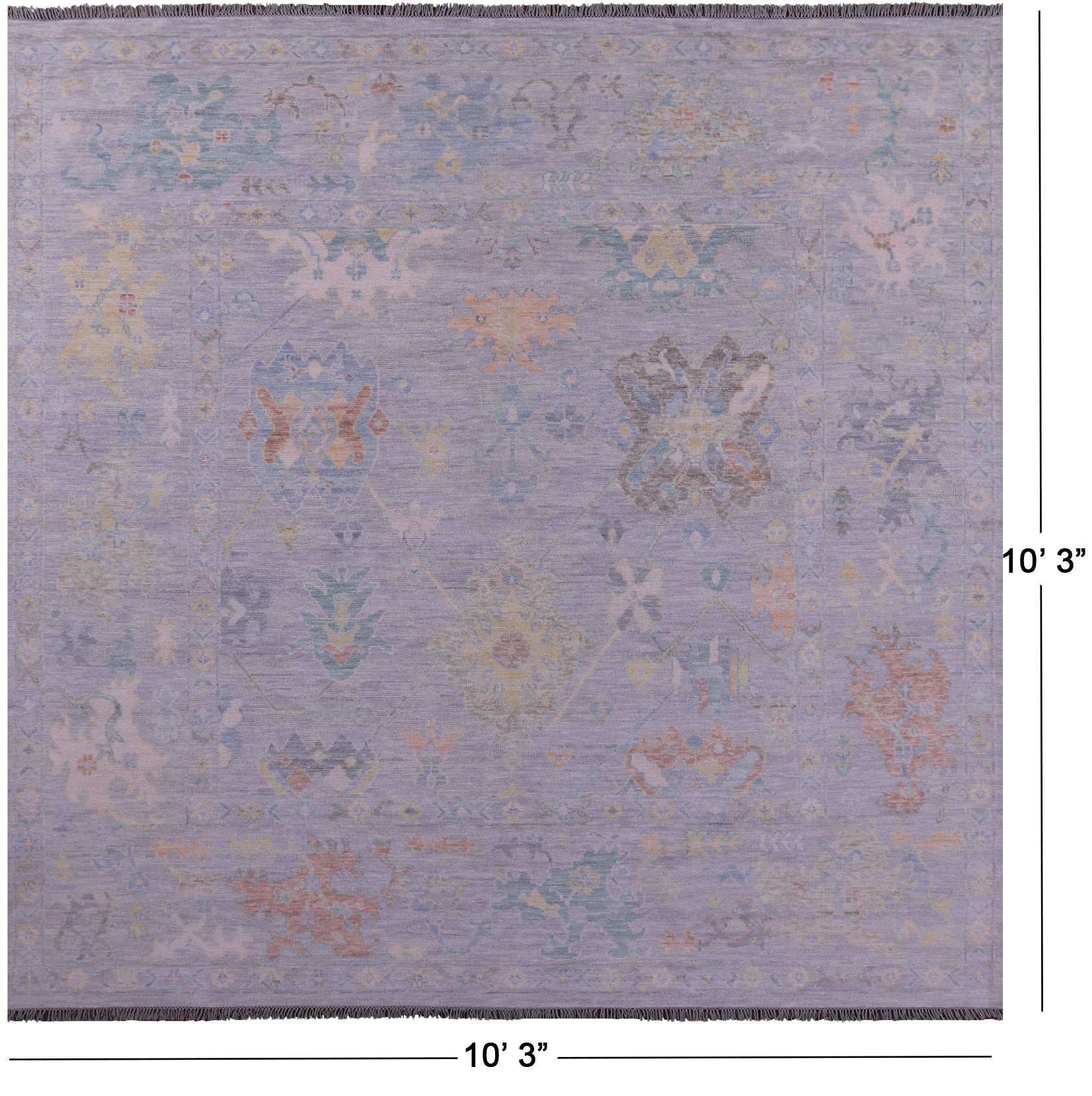 Silver Square Turkish Oushak Hand Knotted Wool Rug - 10' 3" X 10' 3" - Golden Nile