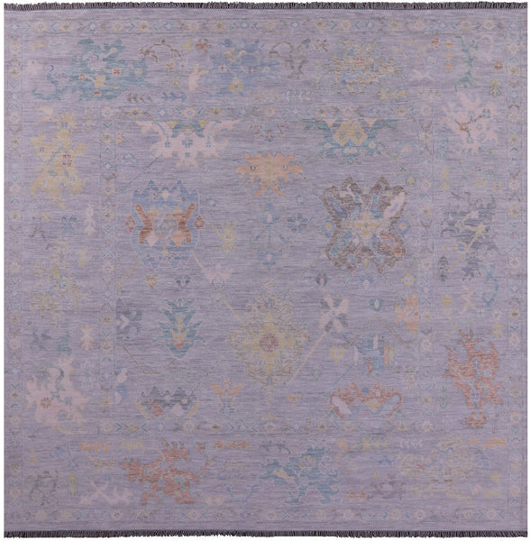Silver Square Turkish Oushak Hand Knotted Wool Rug - 10' 3" X 10' 3" - Golden Nile