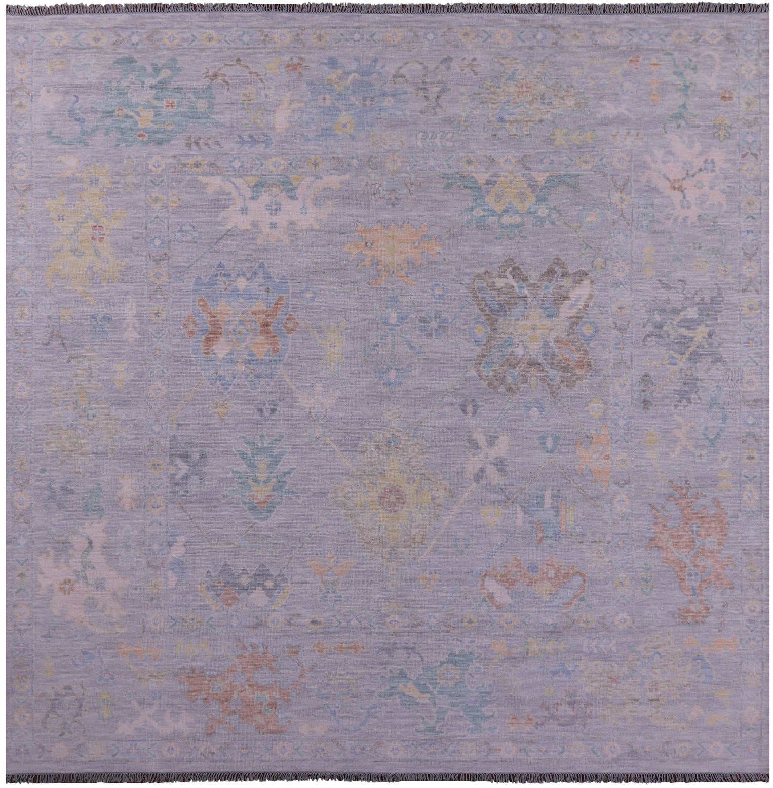 Silver Square Turkish Oushak Hand Knotted Wool Rug - 10' 3" X 10' 3" - Golden Nile