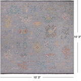 SUPER SALE Silver Square Turkish Oushak Hand Knotted Wool Rug - 10' 3" X 10' 3"