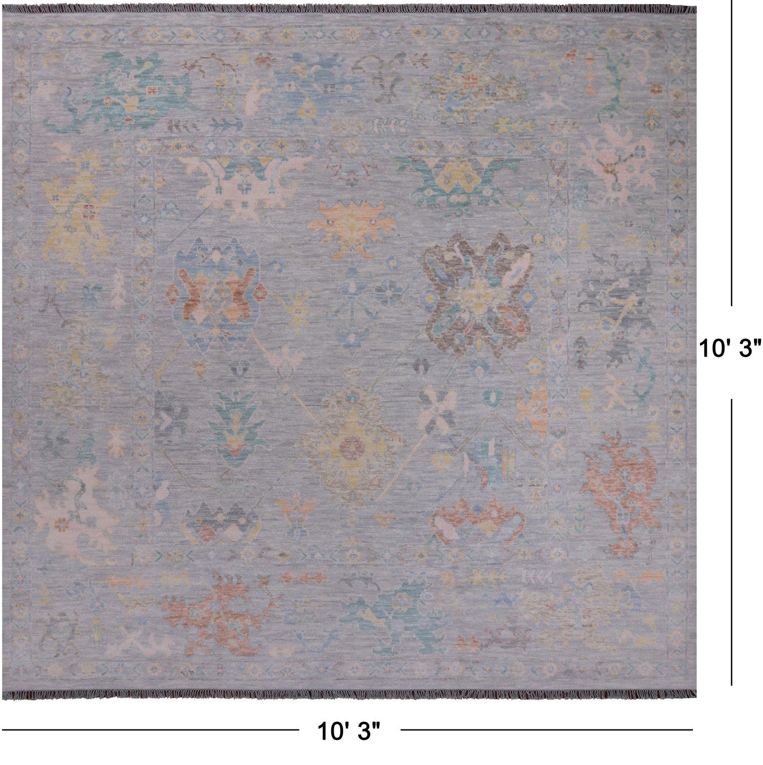 SUPER SALE Silver Square Turkish Oushak Hand Knotted Wool Rug - 10' 3" X 10' 3"