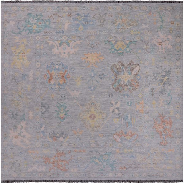 SUPER SALE Silver Square Turkish Oushak Hand Knotted Wool Rug - 10' 3" X 10' 3"