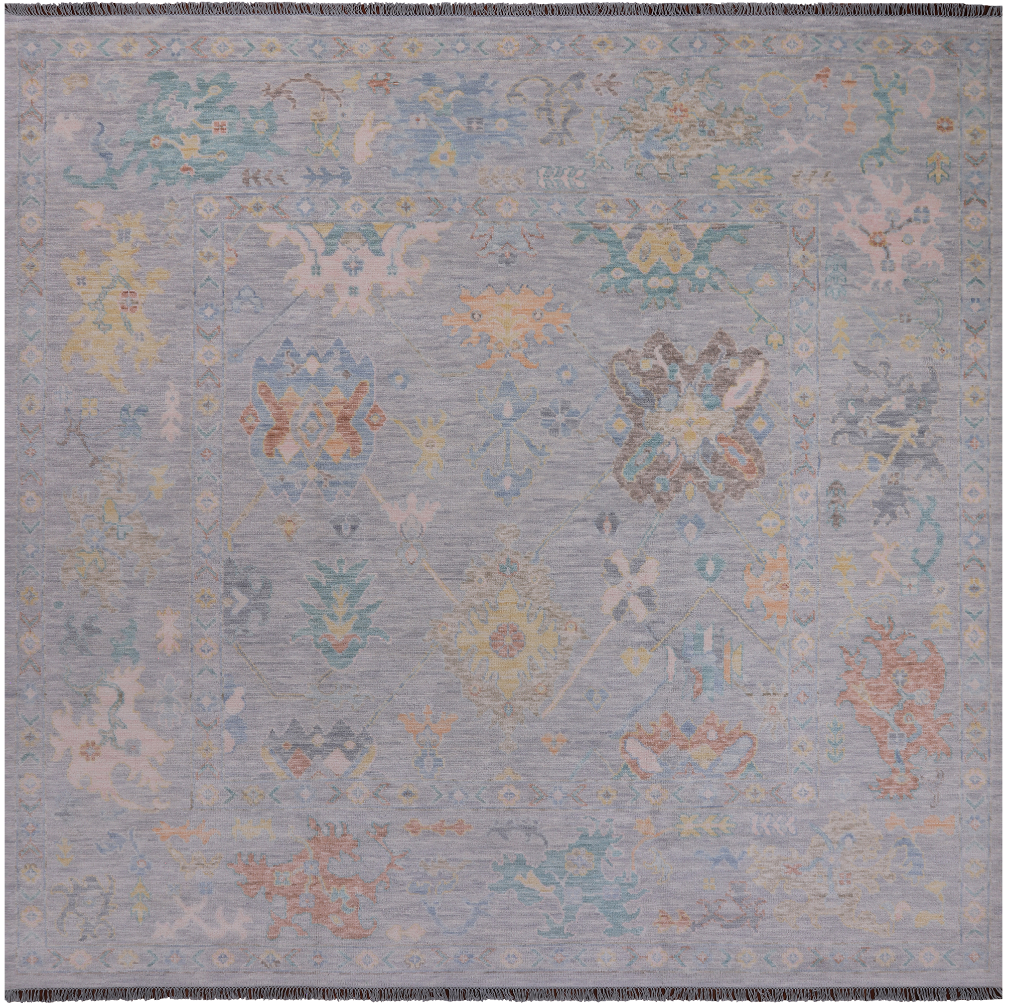SUPER SALE Silver Square Turkish Oushak Hand Knotted Wool Rug - 10' 3" X 10' 3"