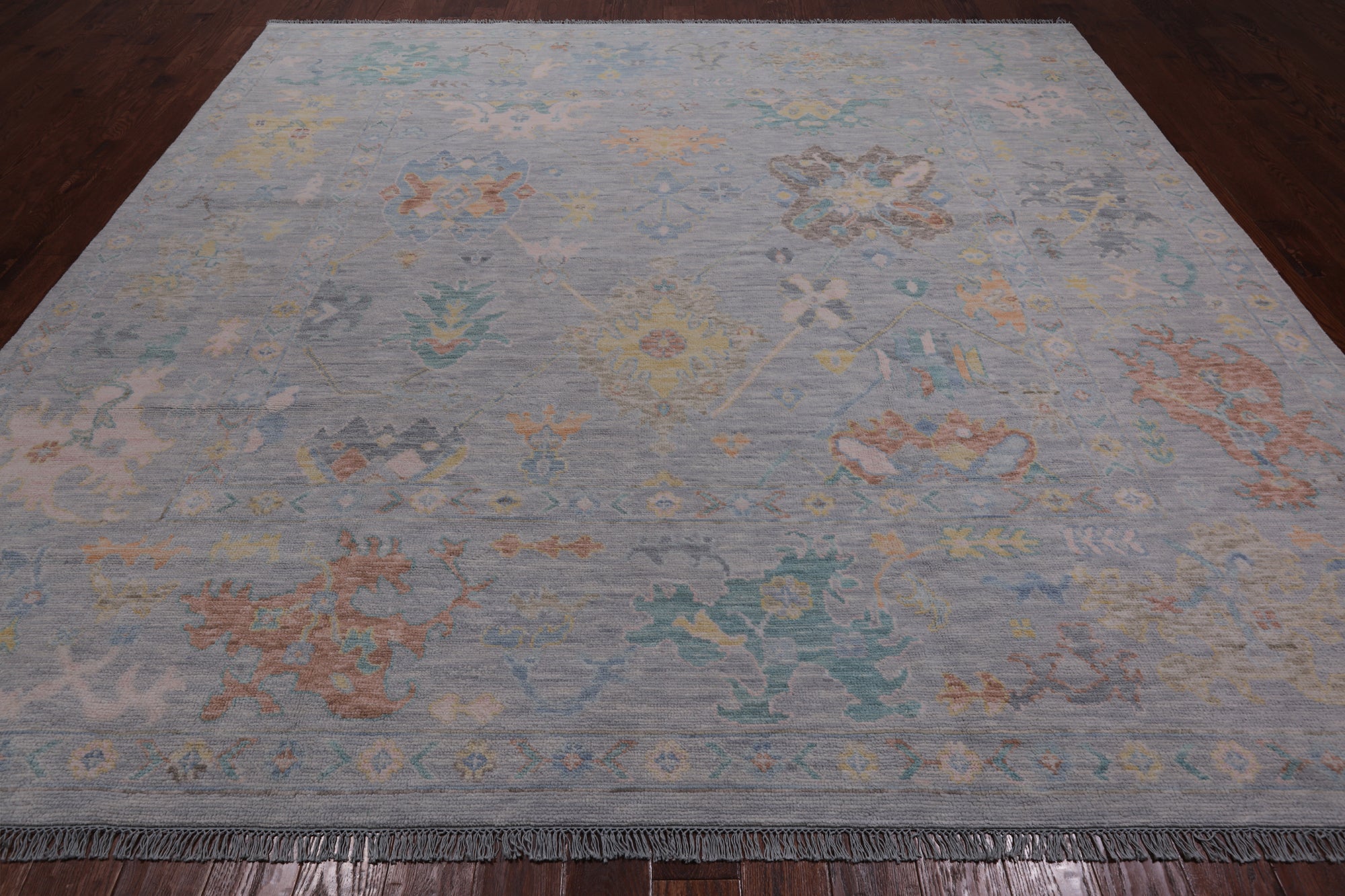 SUPER SALE Silver Square Turkish Oushak Hand Knotted Wool Rug - 10' 3" X 10' 3"