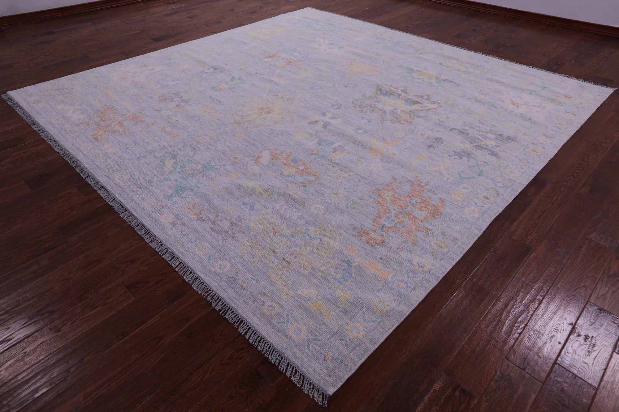 Silver Square Turkish Oushak Hand Knotted Wool Rug - 10' 3" X 10' 3" - Golden Nile