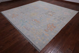 SUPER SALE Silver Square Turkish Oushak Hand Knotted Wool Rug - 10' 3" X 10' 3"