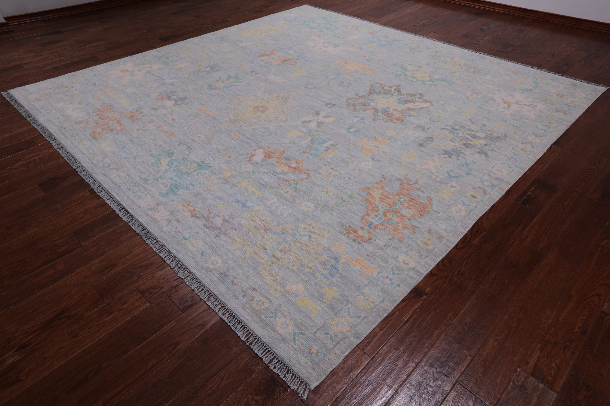 SUPER SALE Silver Square Turkish Oushak Hand Knotted Wool Rug - 10' 3" X 10' 3"