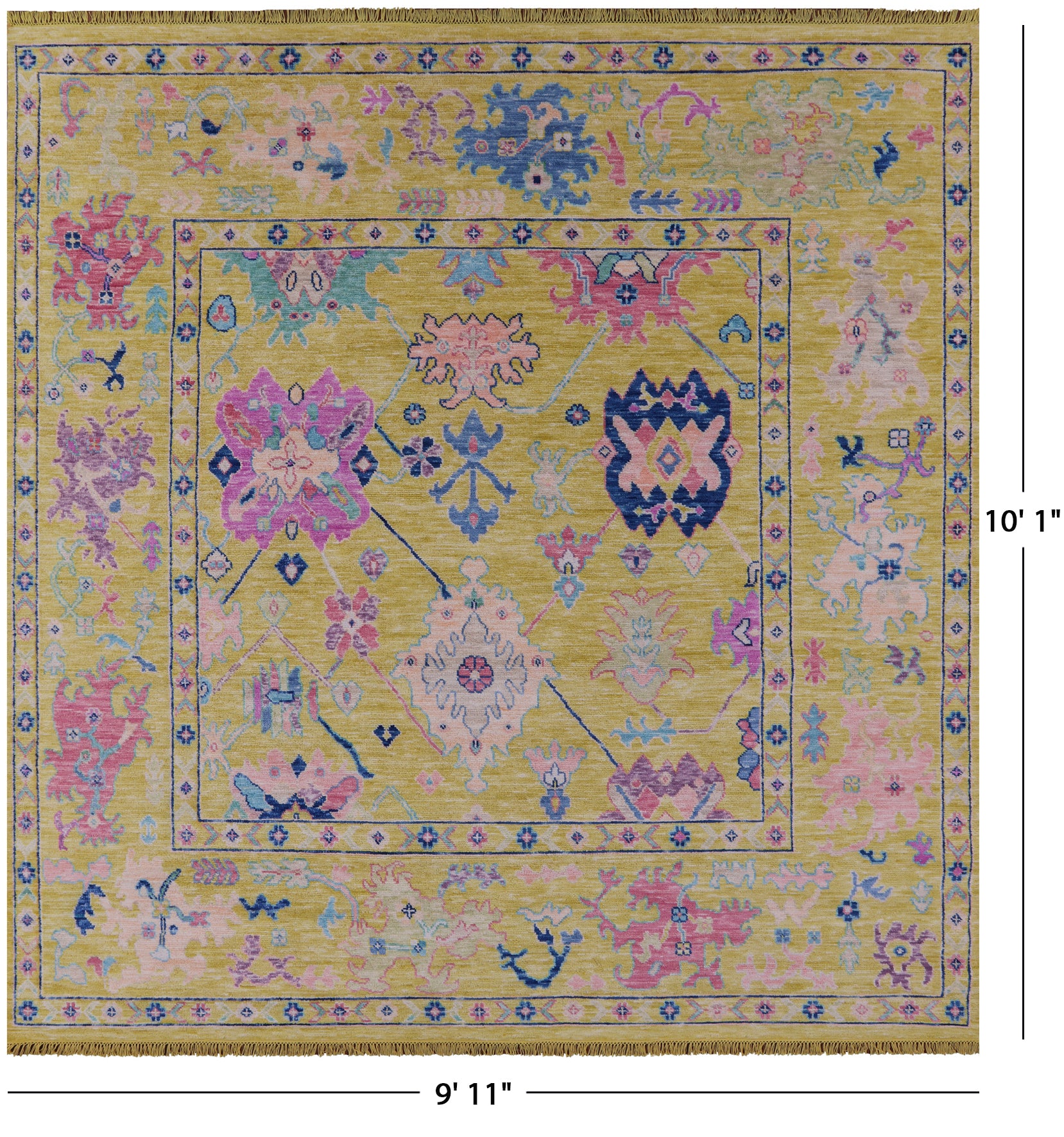 Gold Square Turkish Oushak Hand Knotted Wool Rug - 9' 11" X 10' 1" - Golden Nile