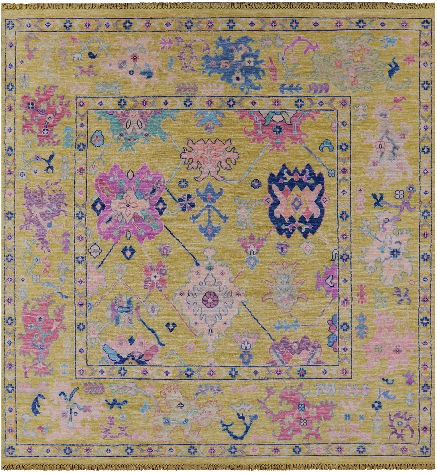 Gold Square Turkish Oushak Hand Knotted Wool Rug - 9' 11" X 10' 1" - Golden Nile