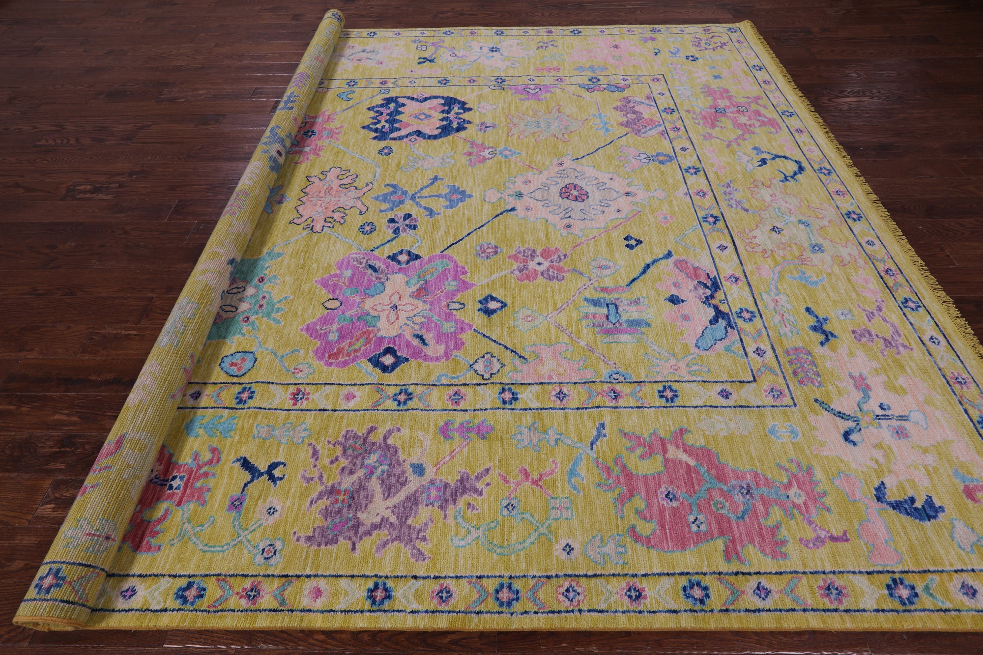 Gold Square Turkish Oushak Hand Knotted Wool Rug - 9' 11" X 10' 1" - Golden Nile