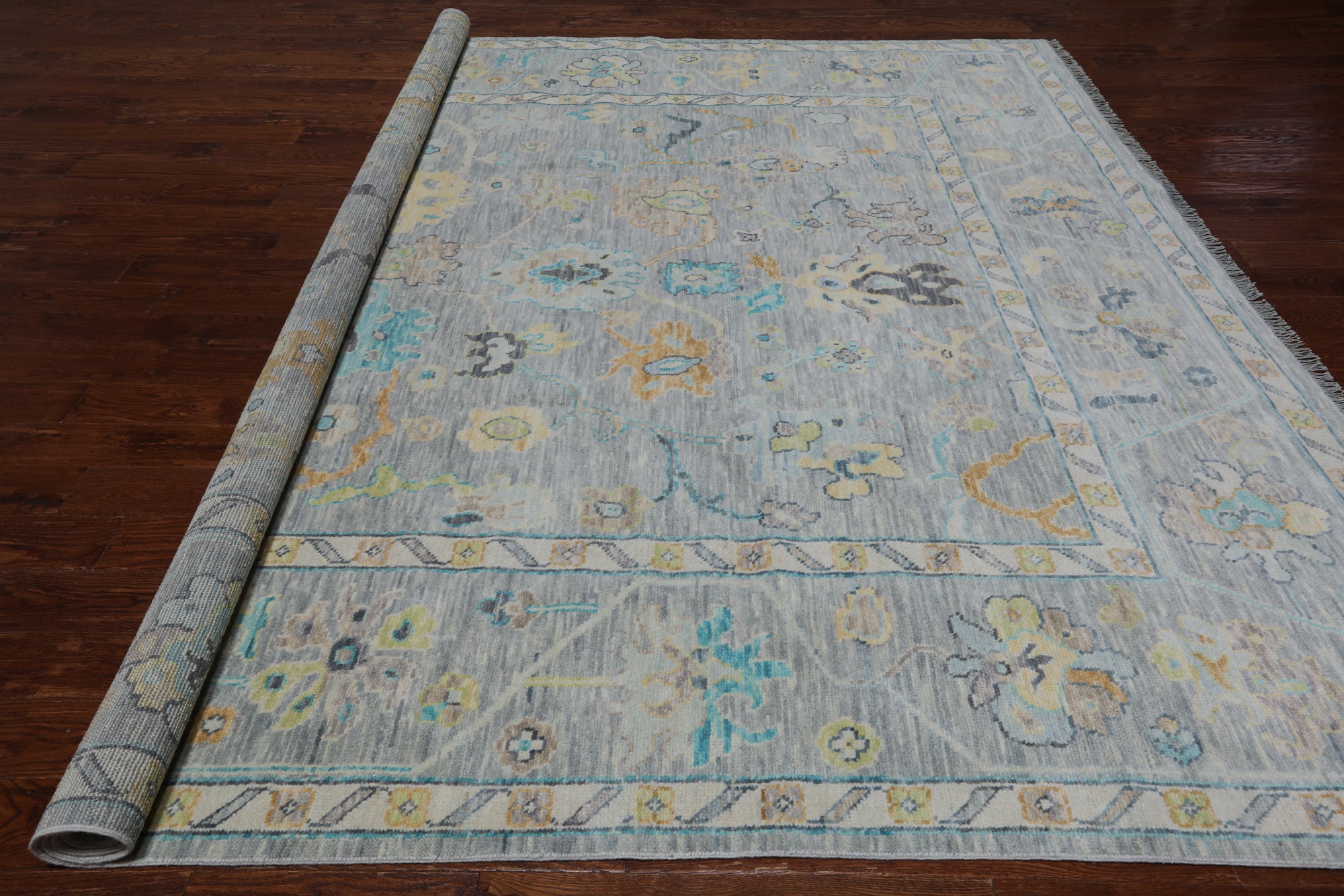 SUPER SALE Silver Square Turkish Oushak Hand Knotted Wool Rug - 10' 0" X 10' 0"
