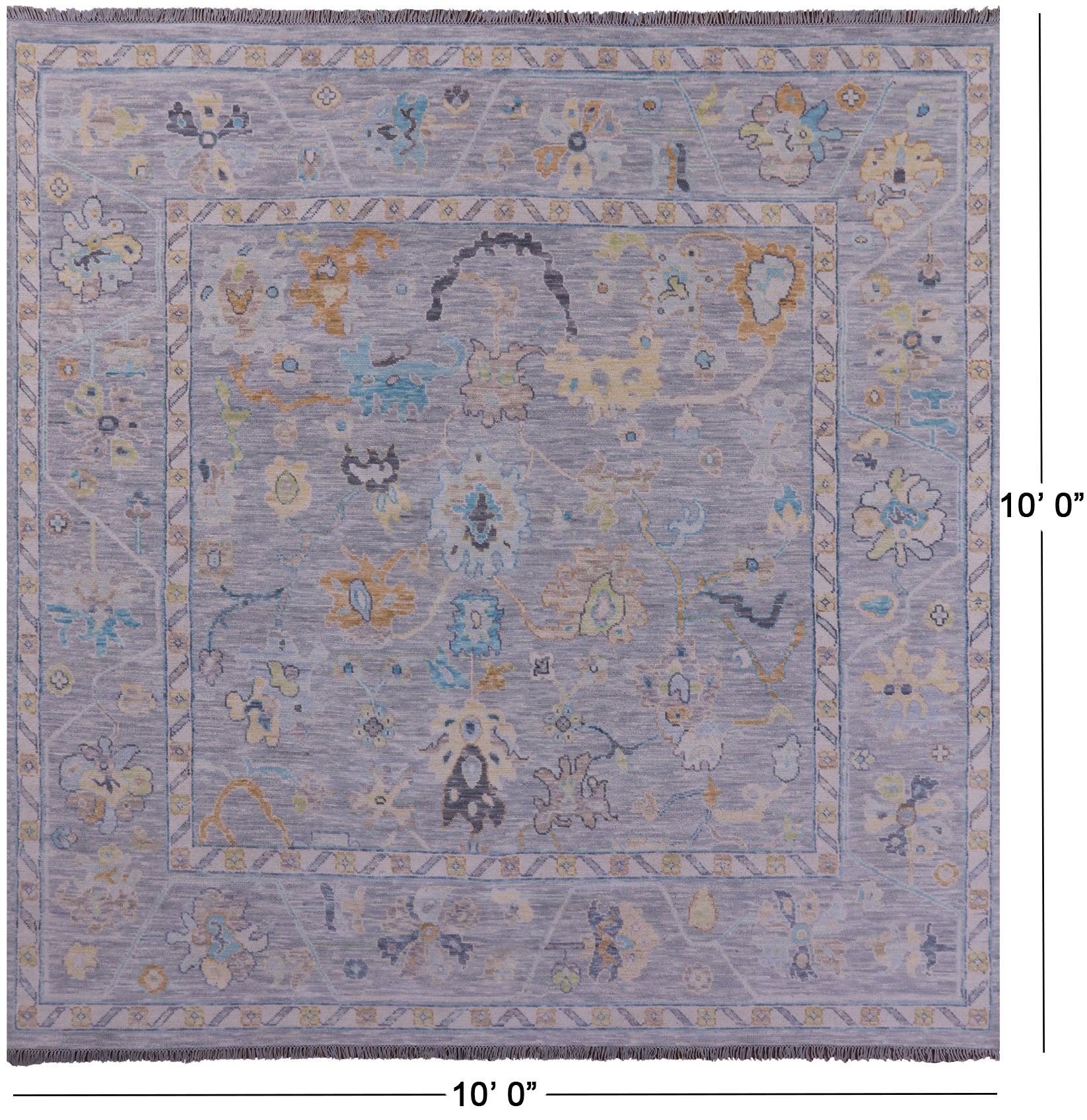 Silver Square Turkish Oushak Hand Knotted Wool Rug - 10' 0" X 10' 0" - Golden Nile