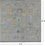 SUPER SALE Silver Square Turkish Oushak Hand Knotted Wool Rug - 10' 0" X 10' 0"