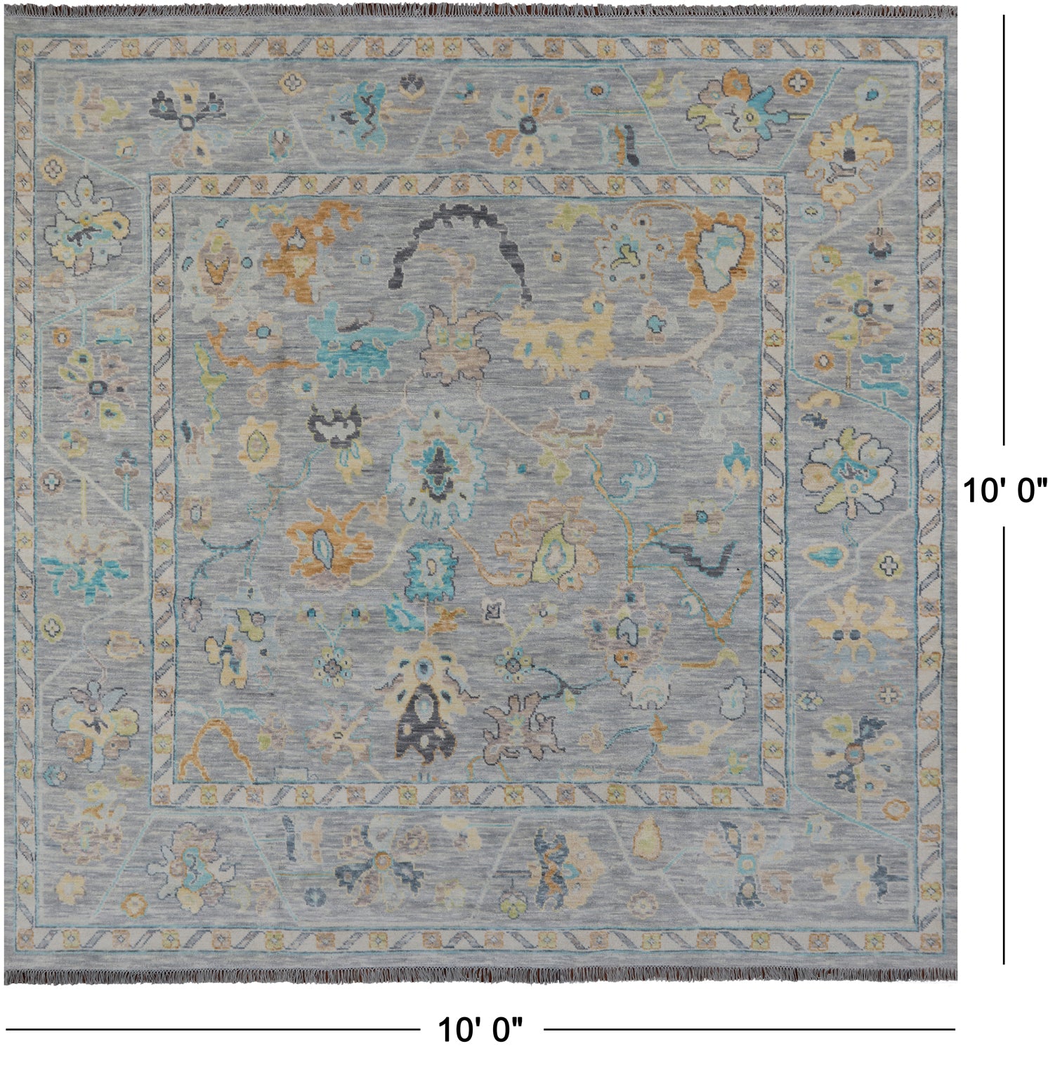 SUPER SALE Silver Square Turkish Oushak Hand Knotted Wool Rug - 10' 0" X 10' 0"
