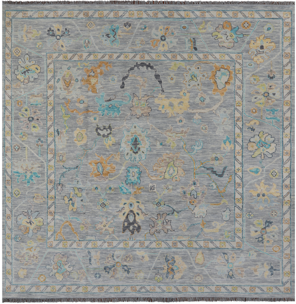 SUPER SALE Silver Square Turkish Oushak Hand Knotted Wool Rug - 10' 0" X 10' 0"