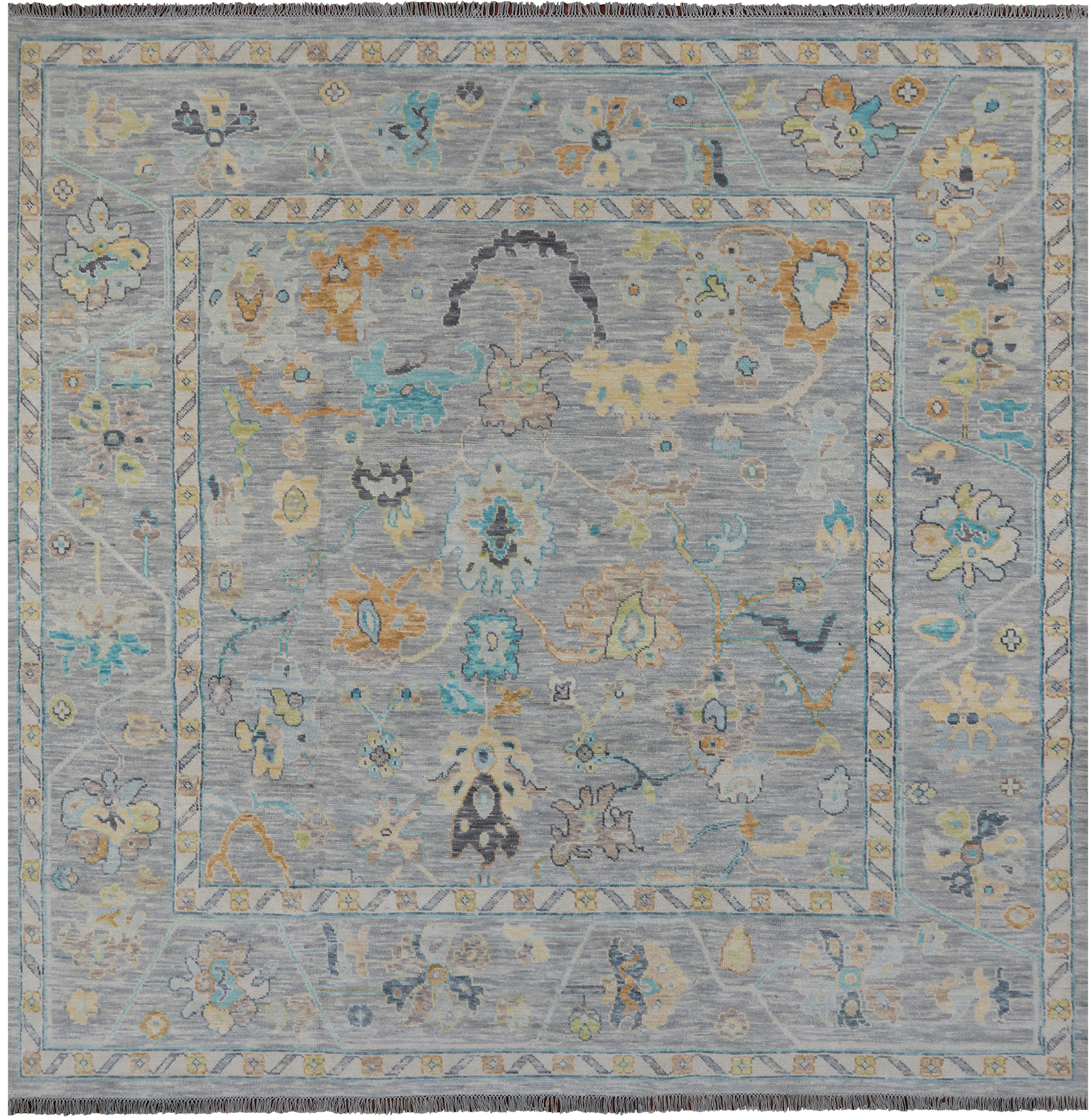 SUPER SALE Silver Square Turkish Oushak Hand Knotted Wool Rug - 10' 0" X 10' 0"