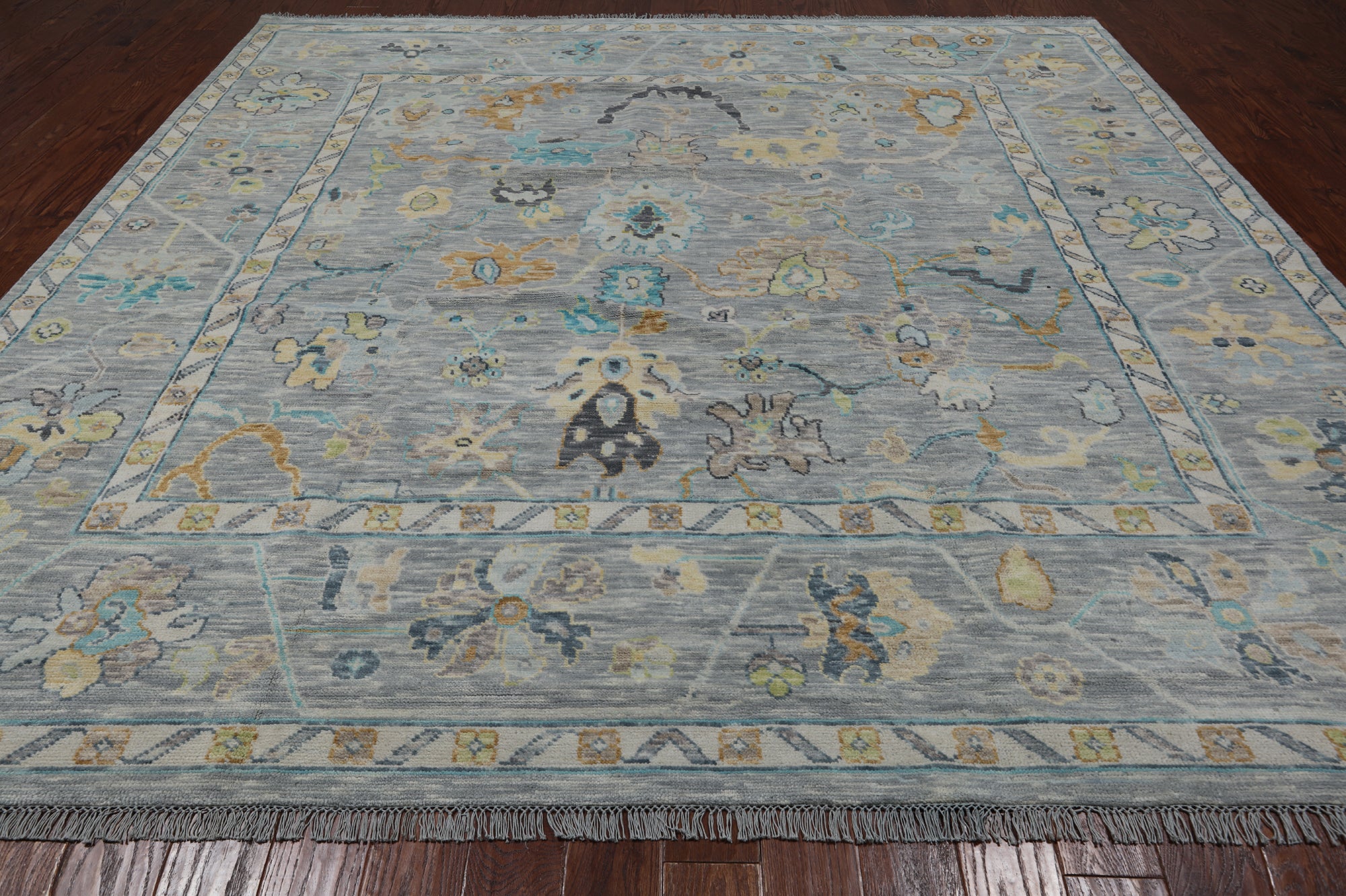 SUPER SALE Silver Square Turkish Oushak Hand Knotted Wool Rug - 10' 0" X 10' 0"