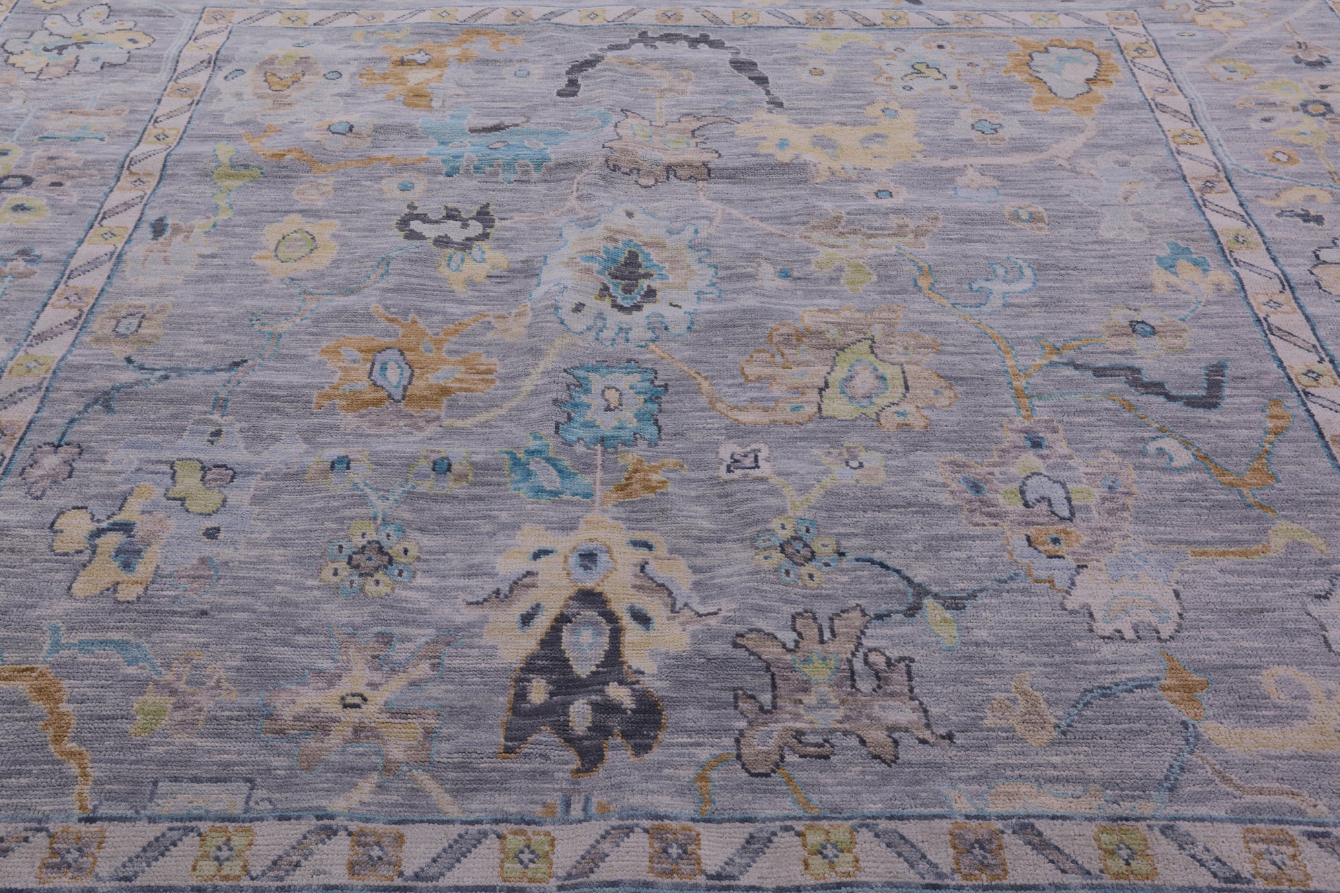 Silver Square Turkish Oushak Hand Knotted Wool Rug - 10' 0" X 10' 0" - Golden Nile