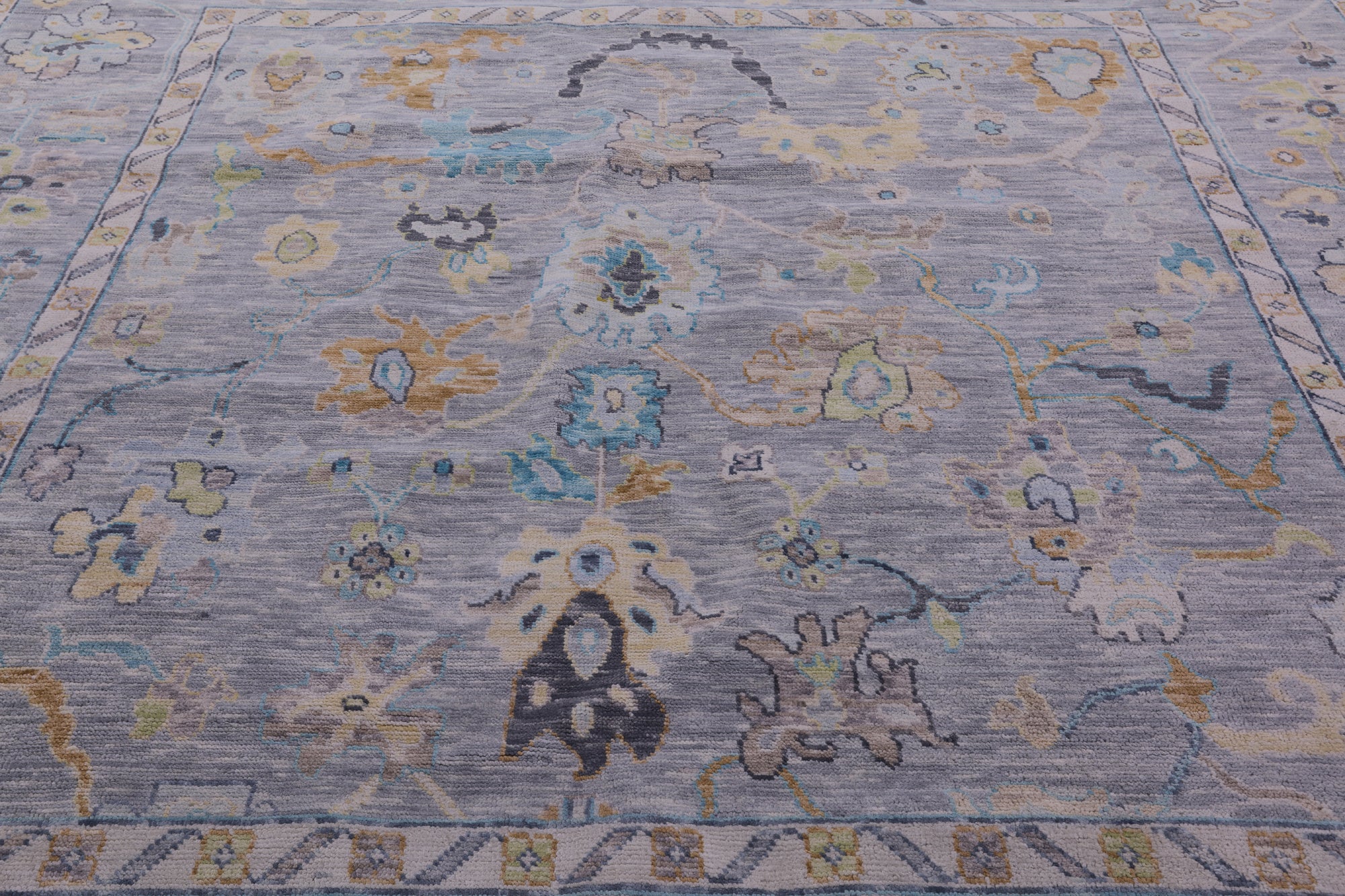 Silver Square Turkish Oushak Hand Knotted Wool Rug - 10' 0" X 10' 0" - Golden Nile